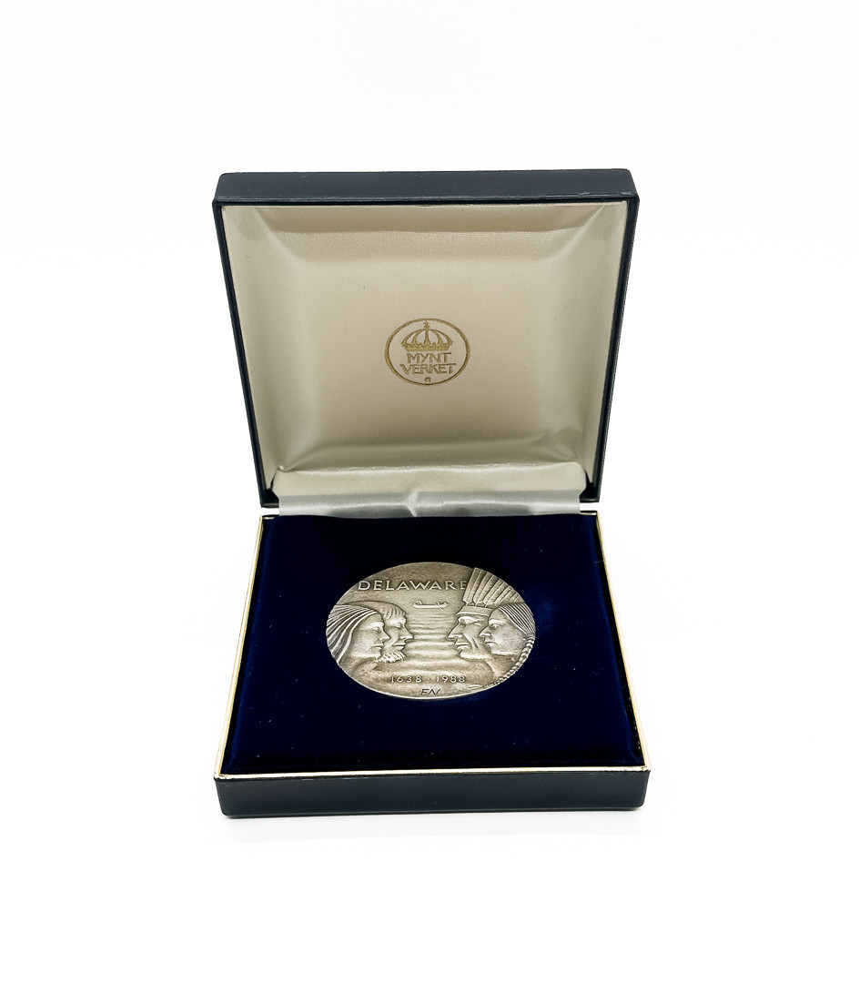 ERNST NORDIN. MINNESMEDALJ, 350-årsjubileet av den svenska kolonin i Nya Sverige i Delaware, Finsilver.