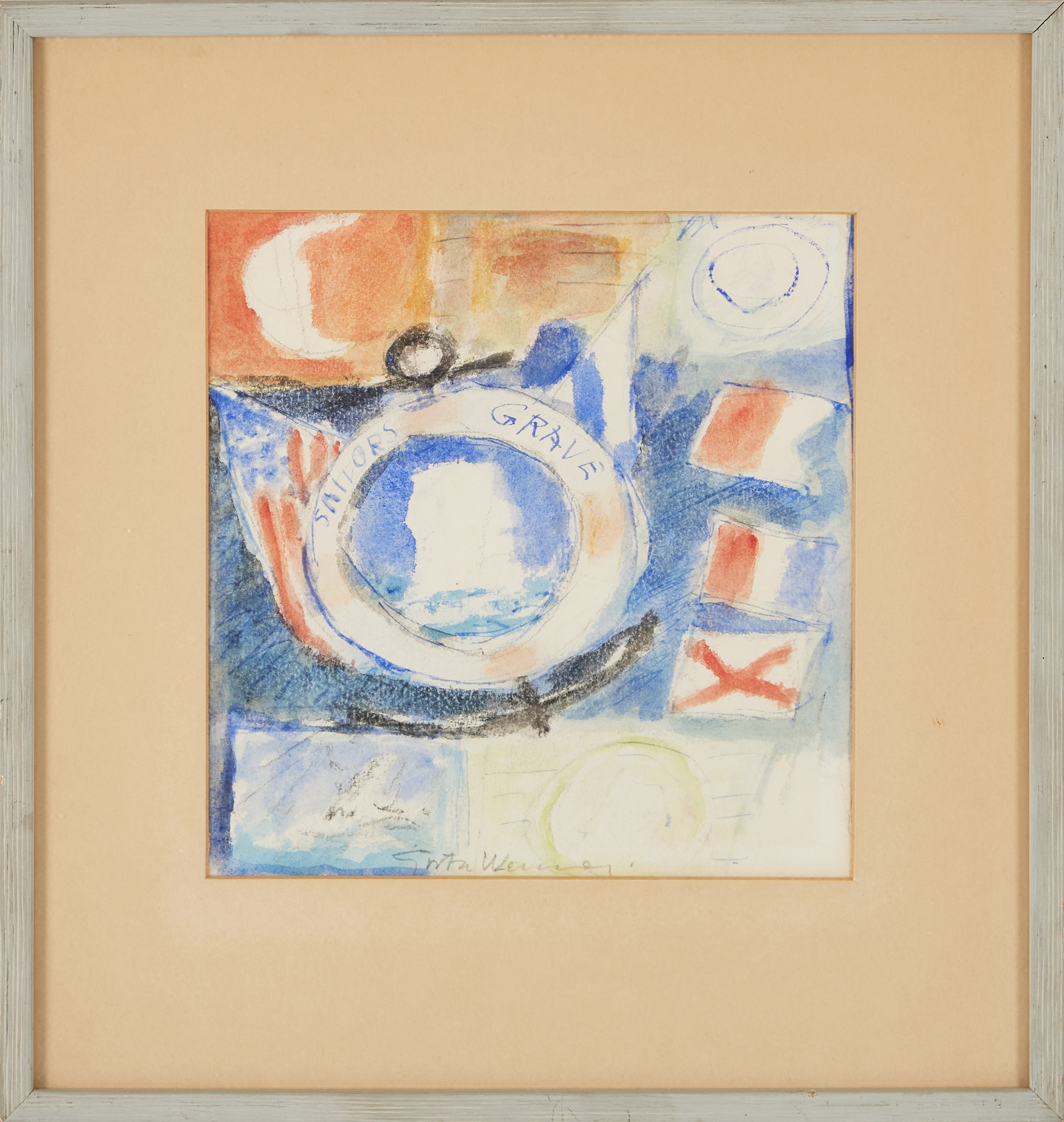 GÖSTA WERNER. Sailors Grave, blandteknik på papper.