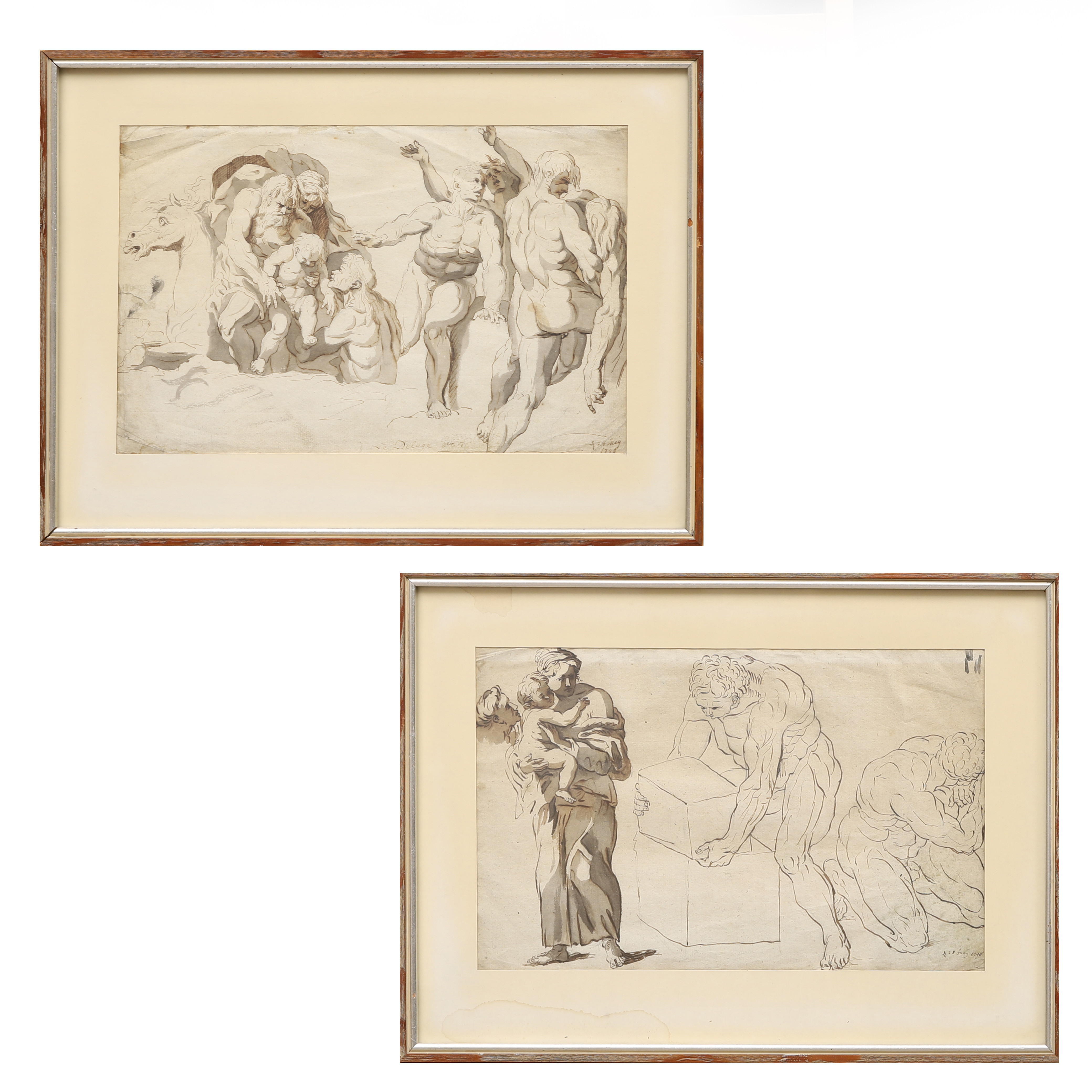 GERHARD LUDWIG LAHDE (1765-1833). TILLSKRIVEN. Tuschlaveringar, 2 st, daterade 1790 resp 1795.