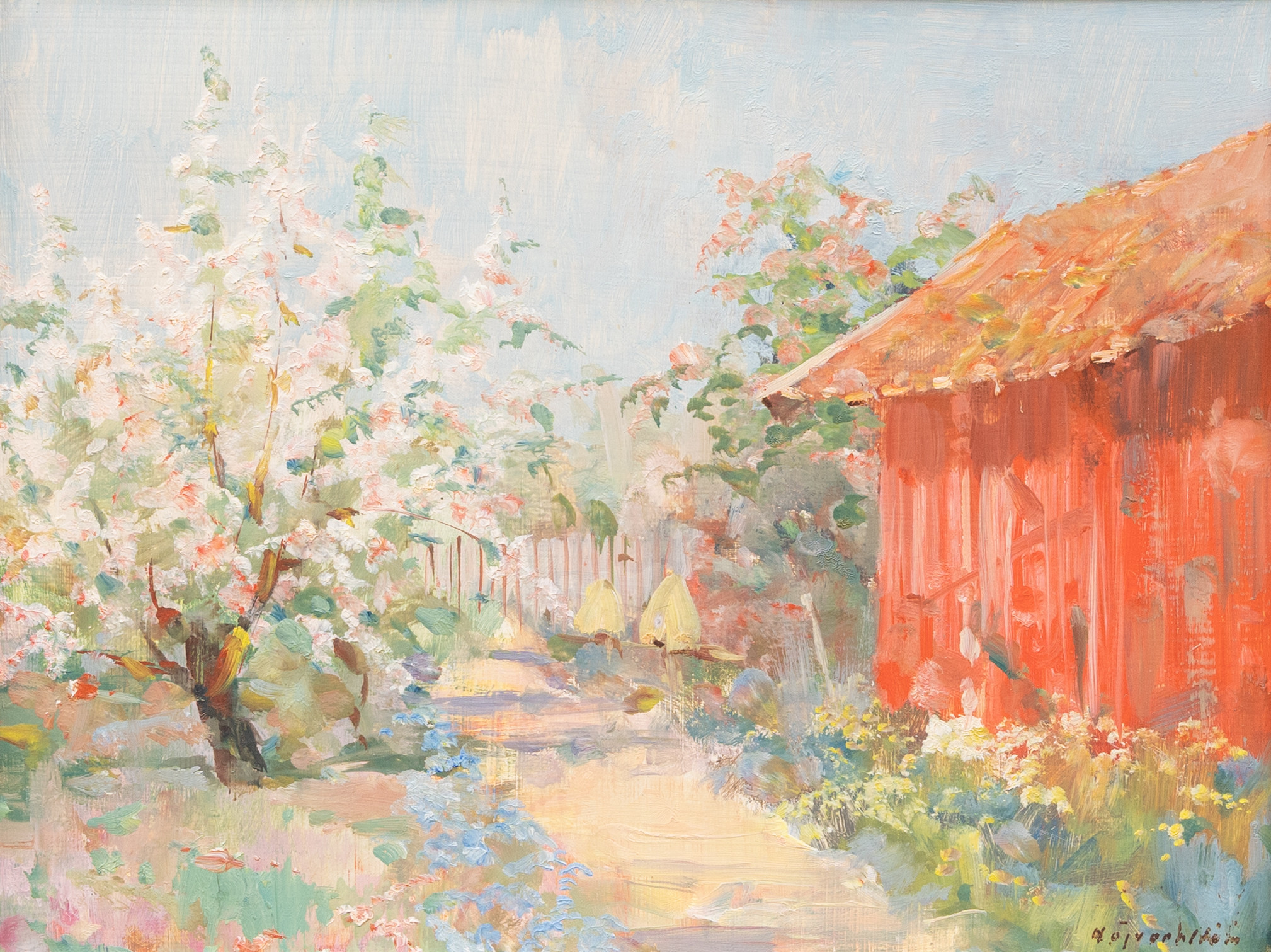 HUGO ÖFVERSTRÖM (1900-1973). I trädgården, olja på duk, signerad.