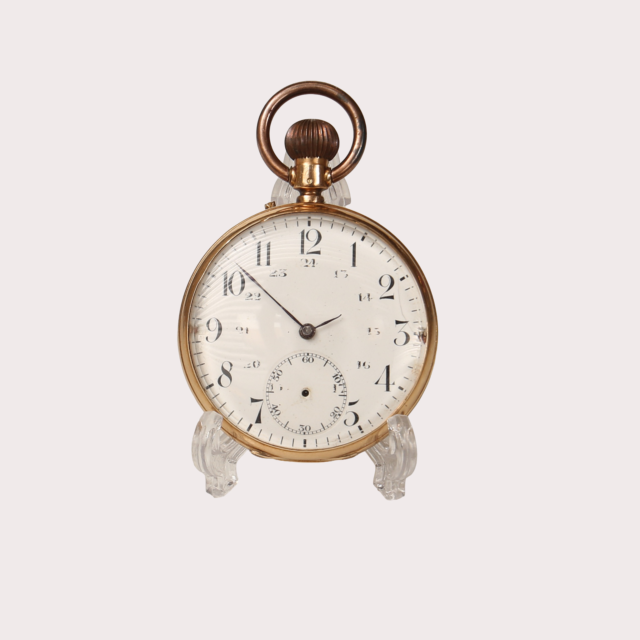 FICKUR, guld 14 K. Emaljurtavla, handblåst glas, omkring 1800-talets slut.