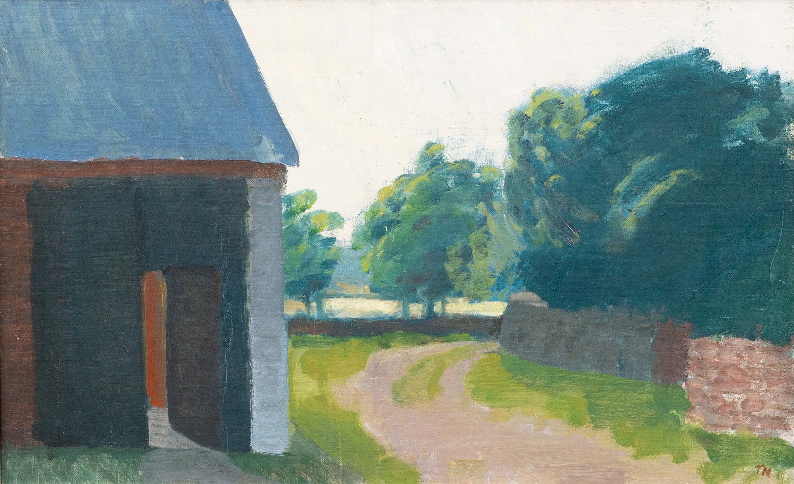 TAGE NILSSON. "Gröna gatan, Skarpa Alby, Öland", olja på duk, signerad.