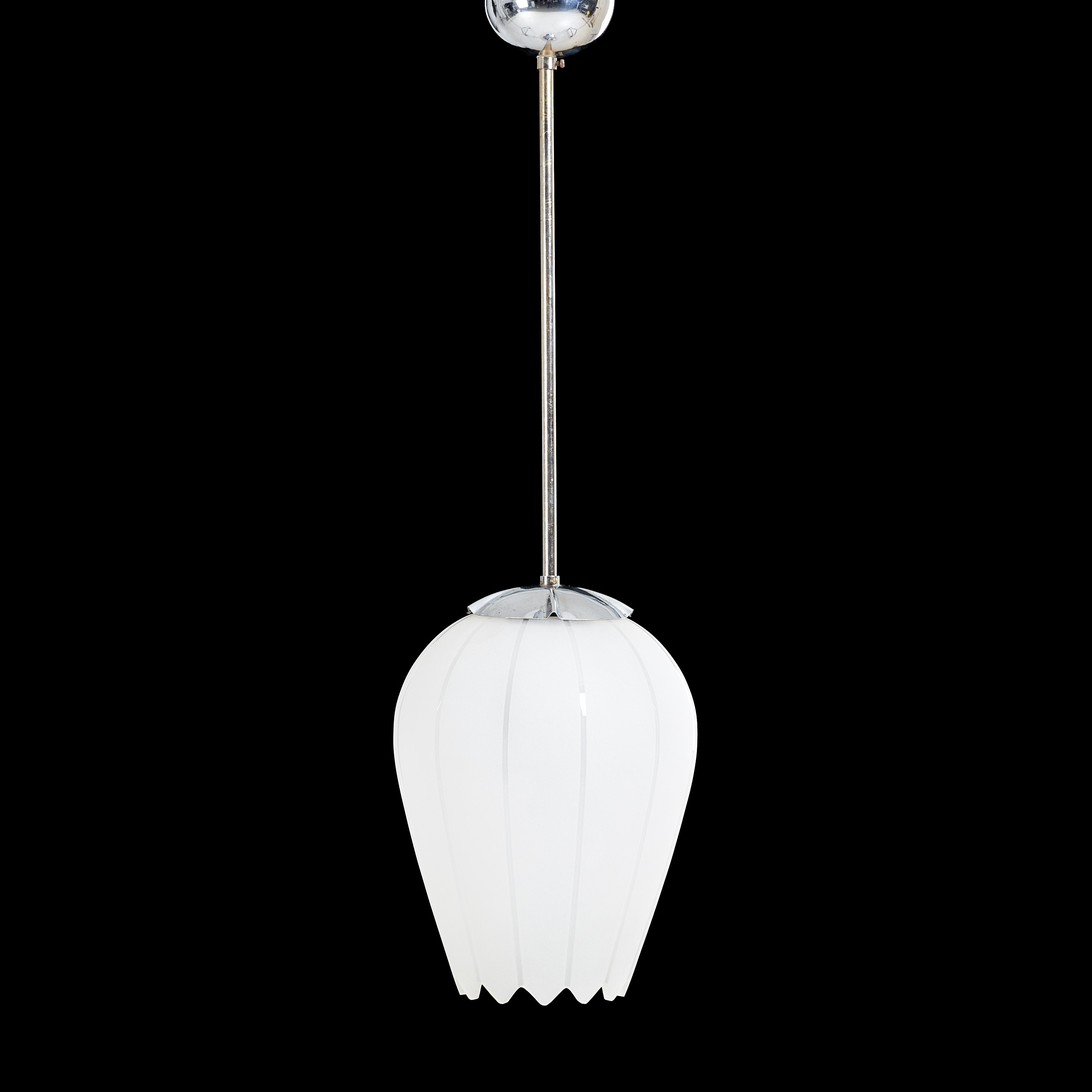 TAKLAMPA, glas, delvis frostad, vitmetall, 1900-talets mitt.