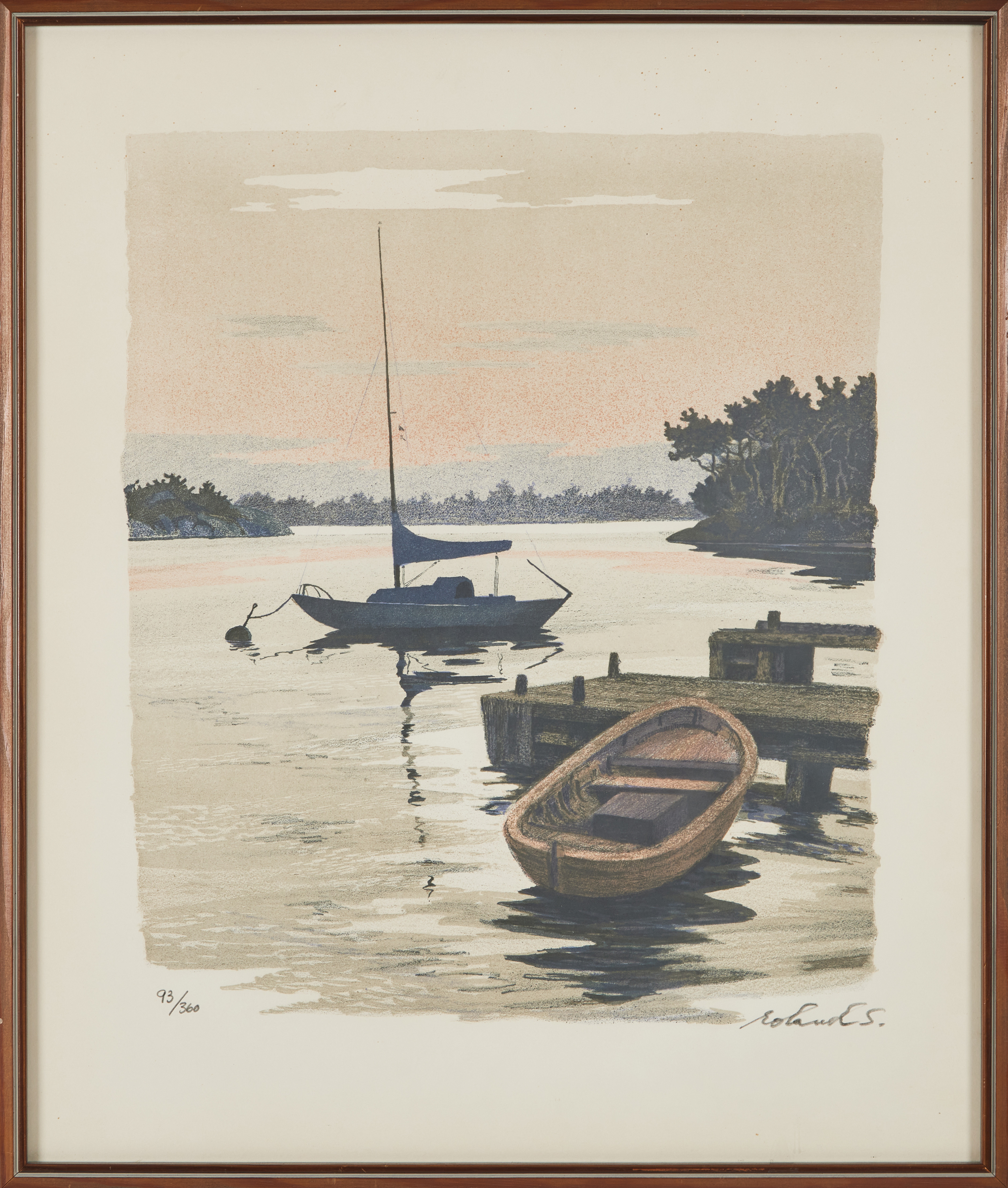 ROLAND SVENSSON. "Sommarnatt Tornö", färglitografi.