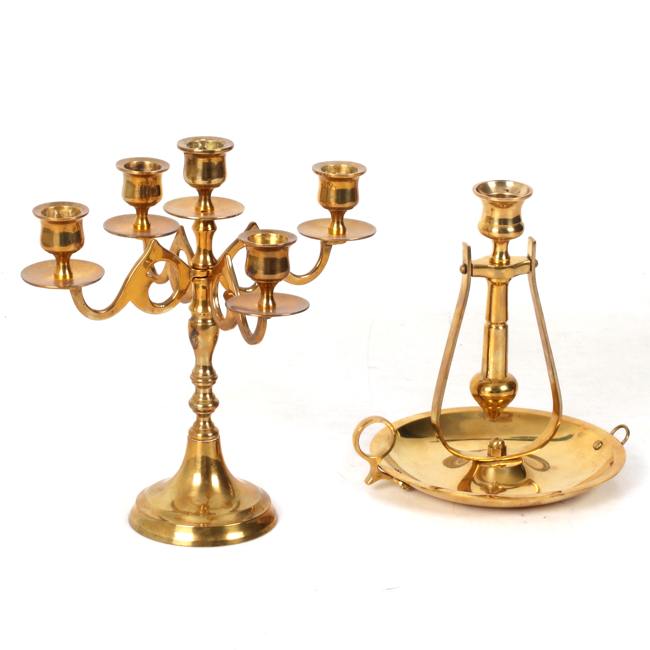 SKEPPSSTAKE och KANDELABER, 2 delar, mässing, bl.a. Scandia mässing, 1900-tal.