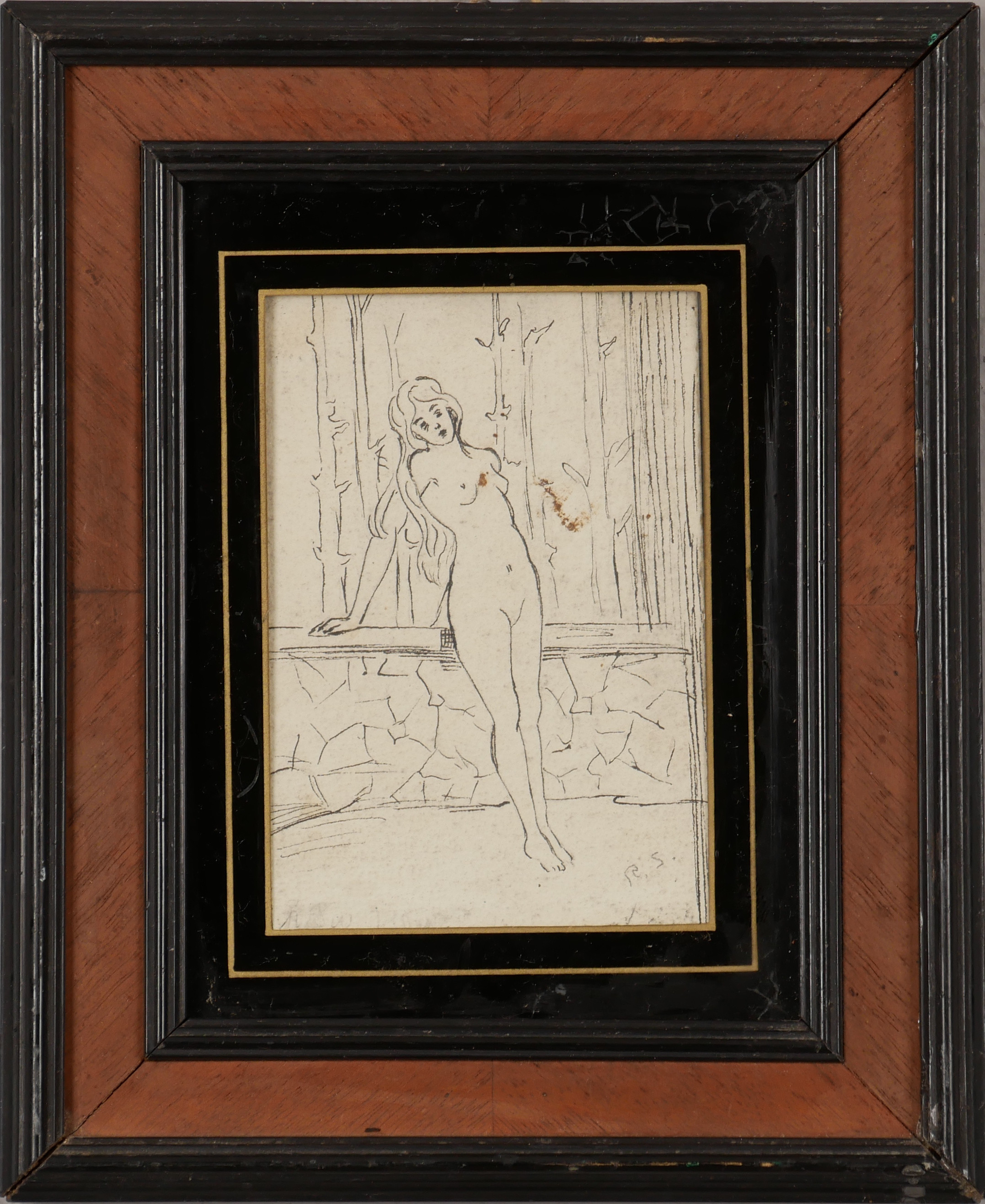 RAGNAR SWAHN. Nakenmodell, teckning, signerad RS.