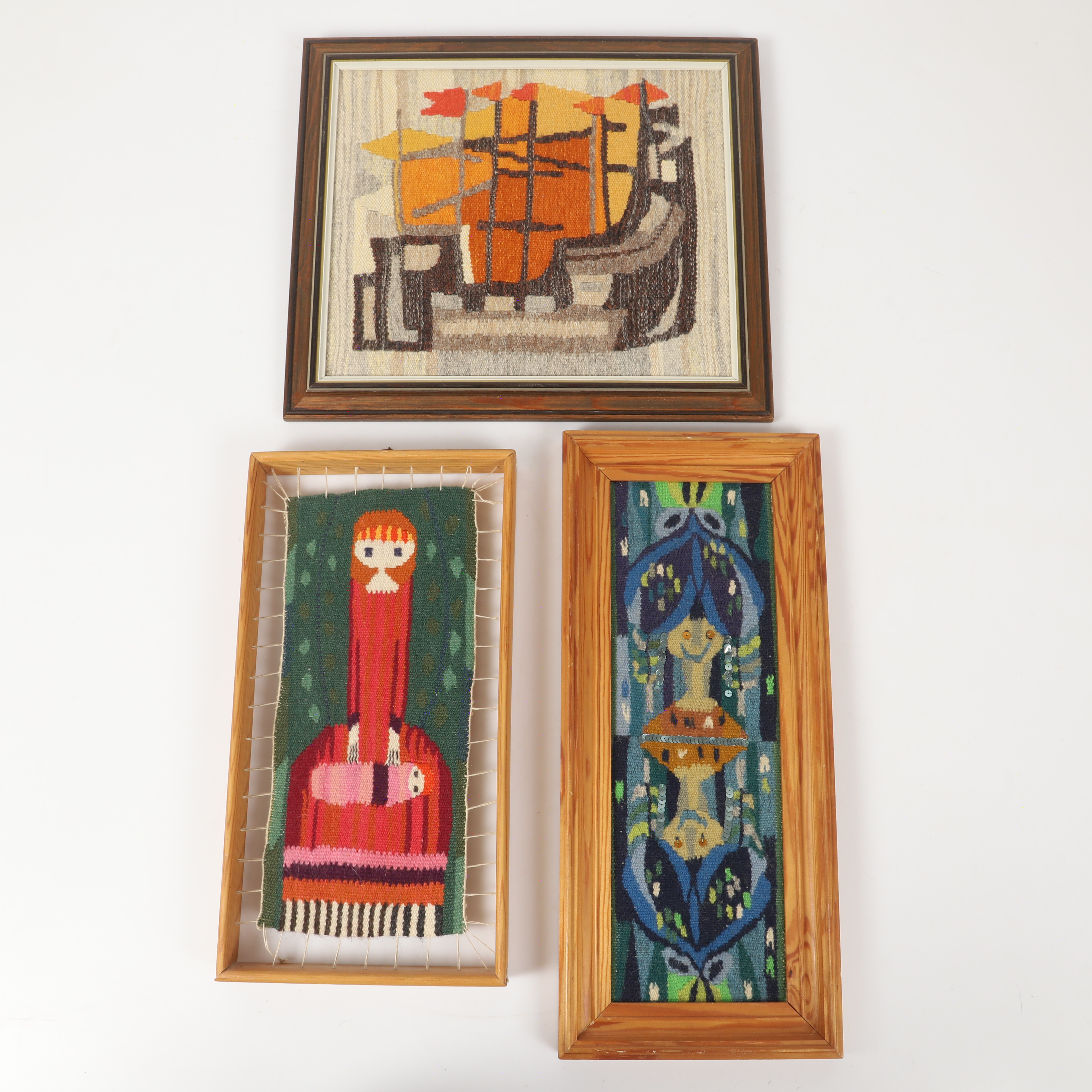 BONADER, 3 stycken, inramade flamskvävnader, 1900-tal.