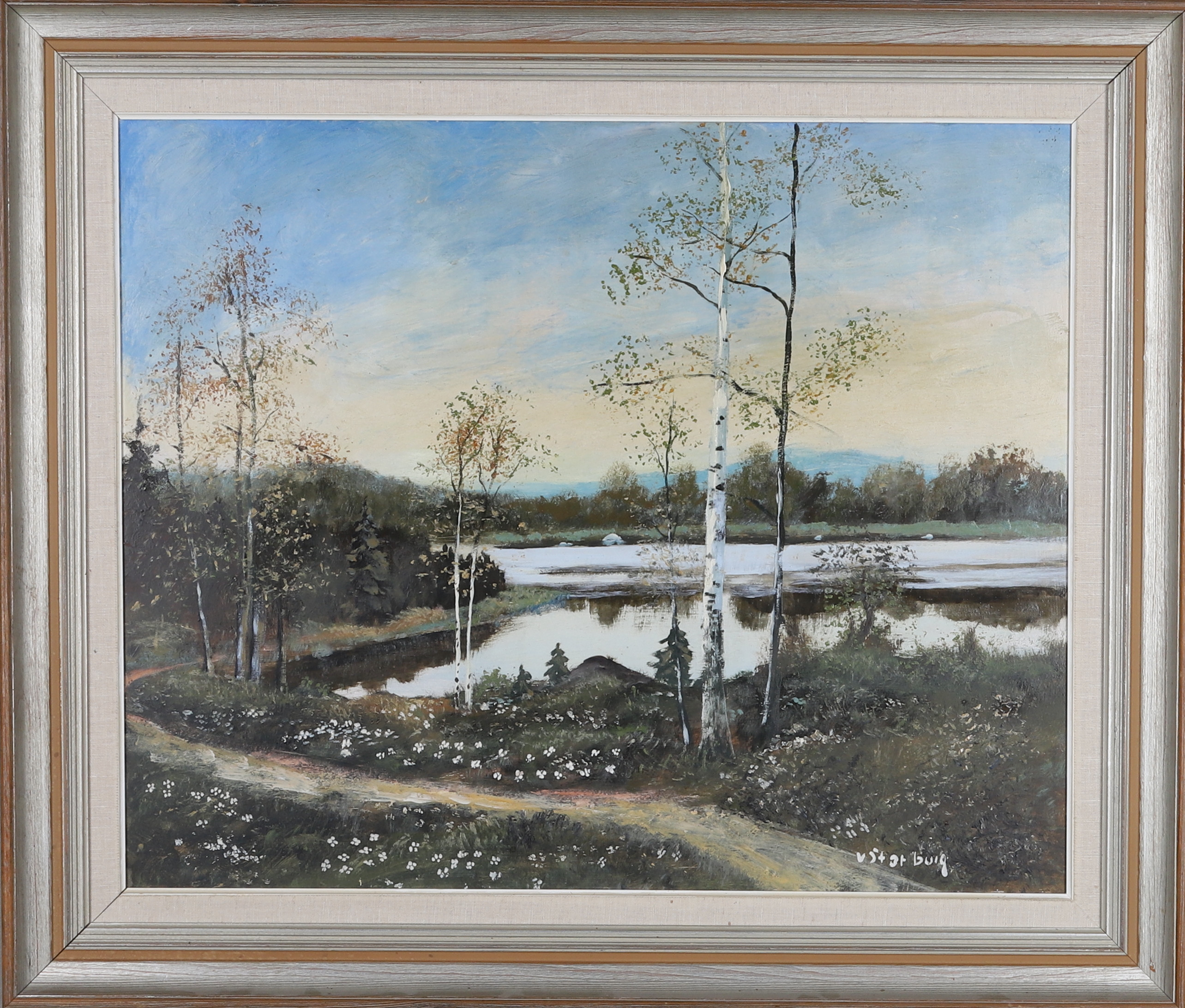 OIDENTIFERAD KONSTNÄr, landskapsmotiv, olja på pannå, signerad.