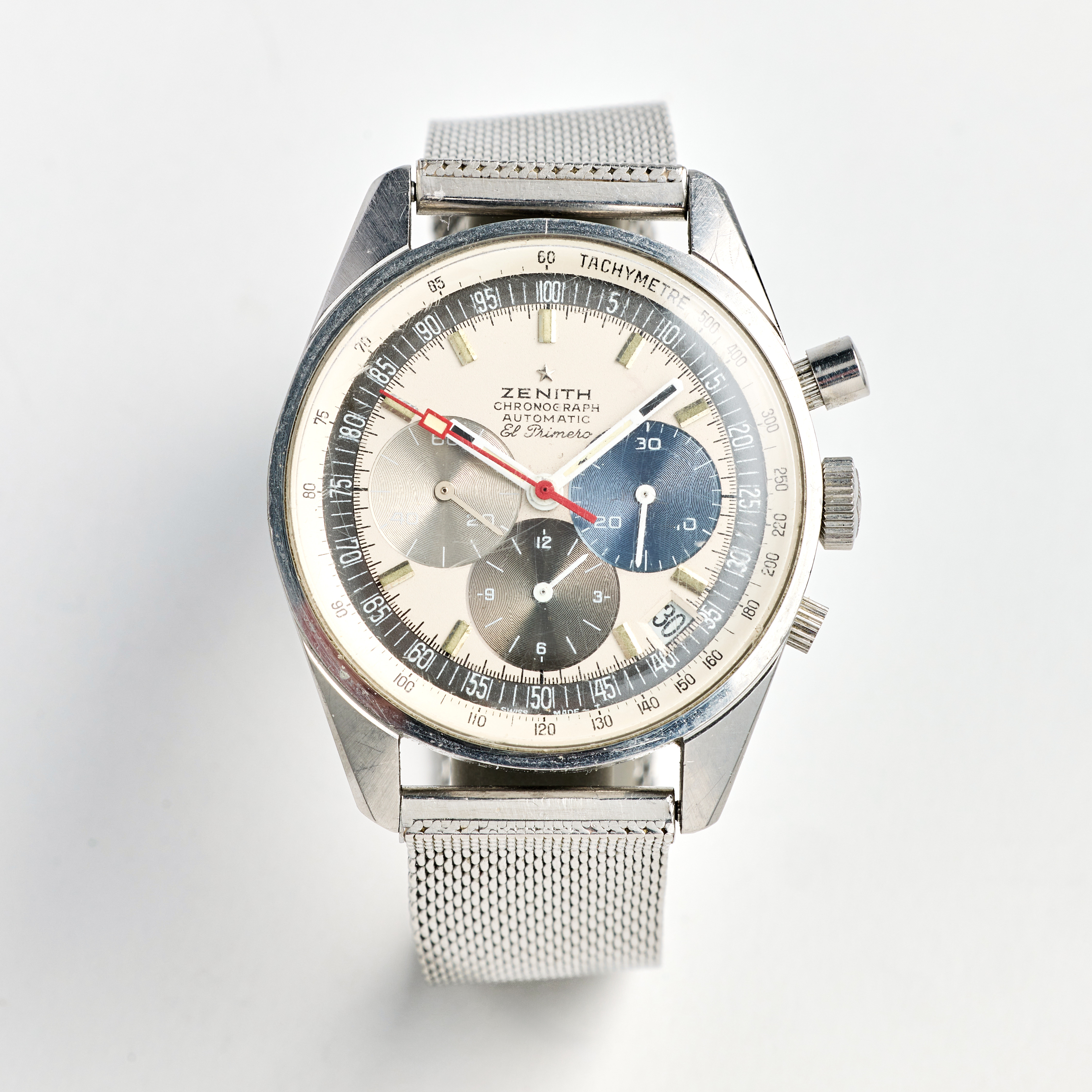ZENITH, El Primero, "Tachymetre", kronograf, armbandsur, 38 mm, stål, ca 1969.