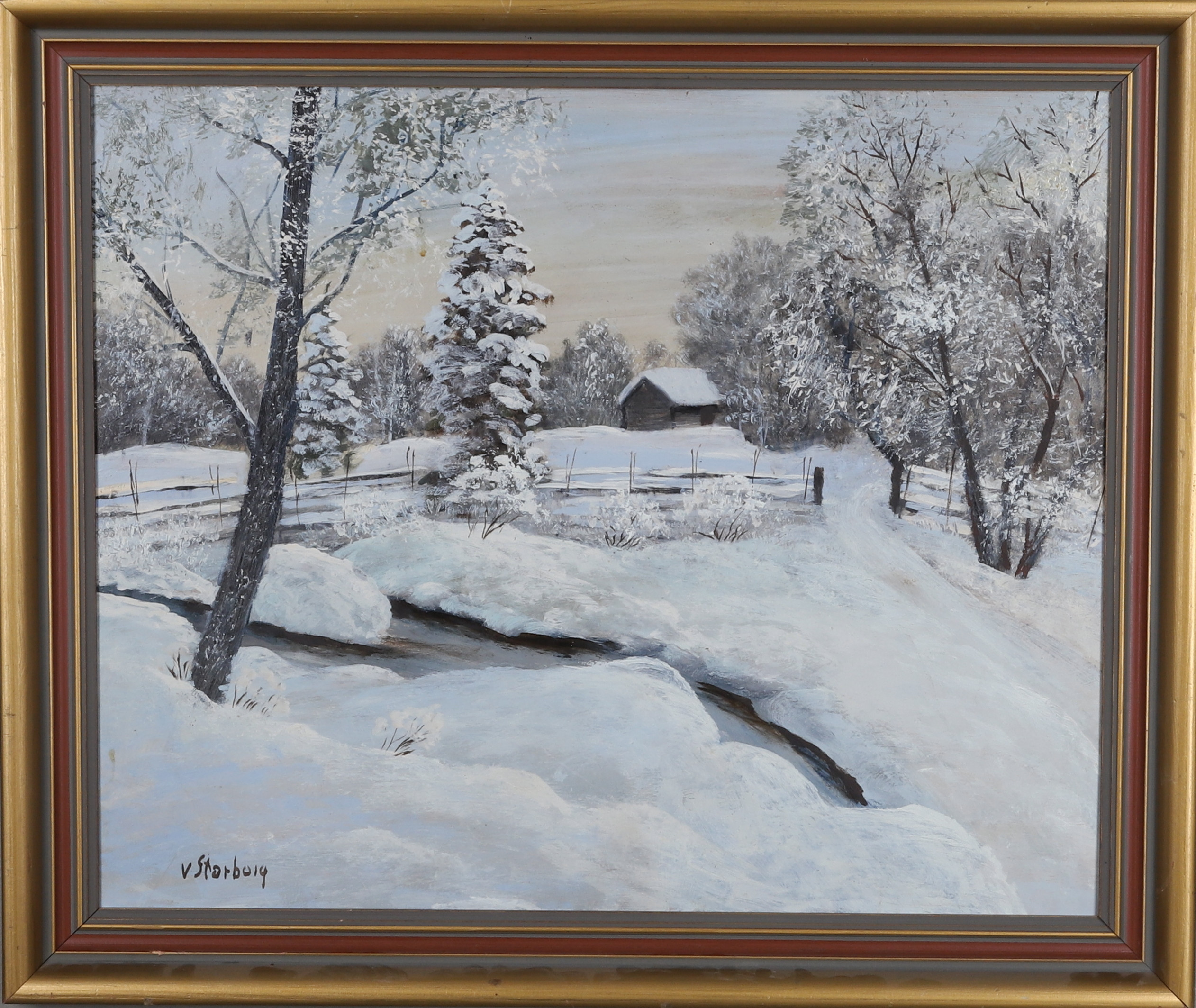 OIDENTIFERAD KONSTNÄR, Olja på pannå, vinterlandskap, signerad.