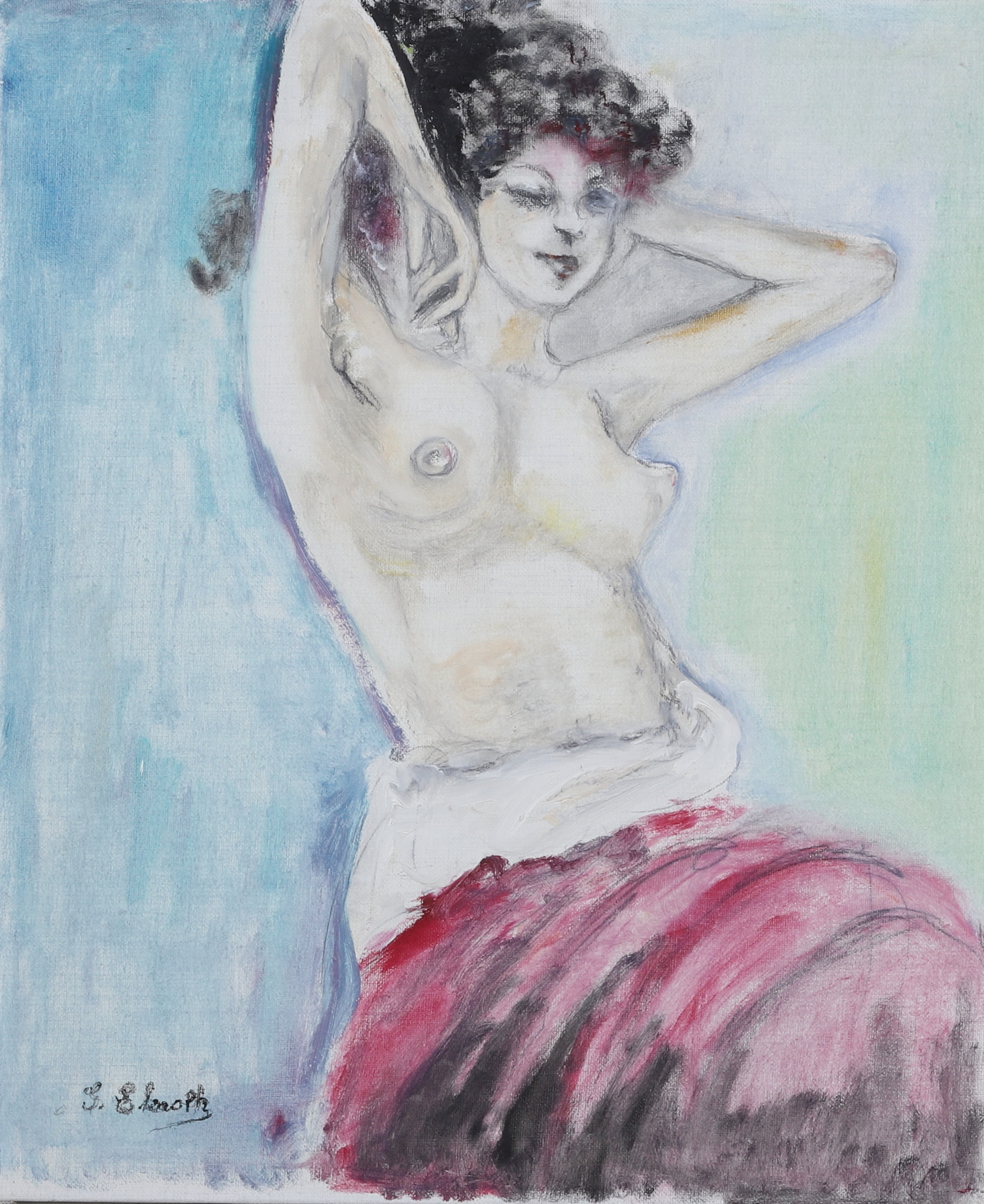 OIDENTIFIERAD KONSTNÄR, Olja på duk, Kvinnoporträtt, signerad G Ekroth.