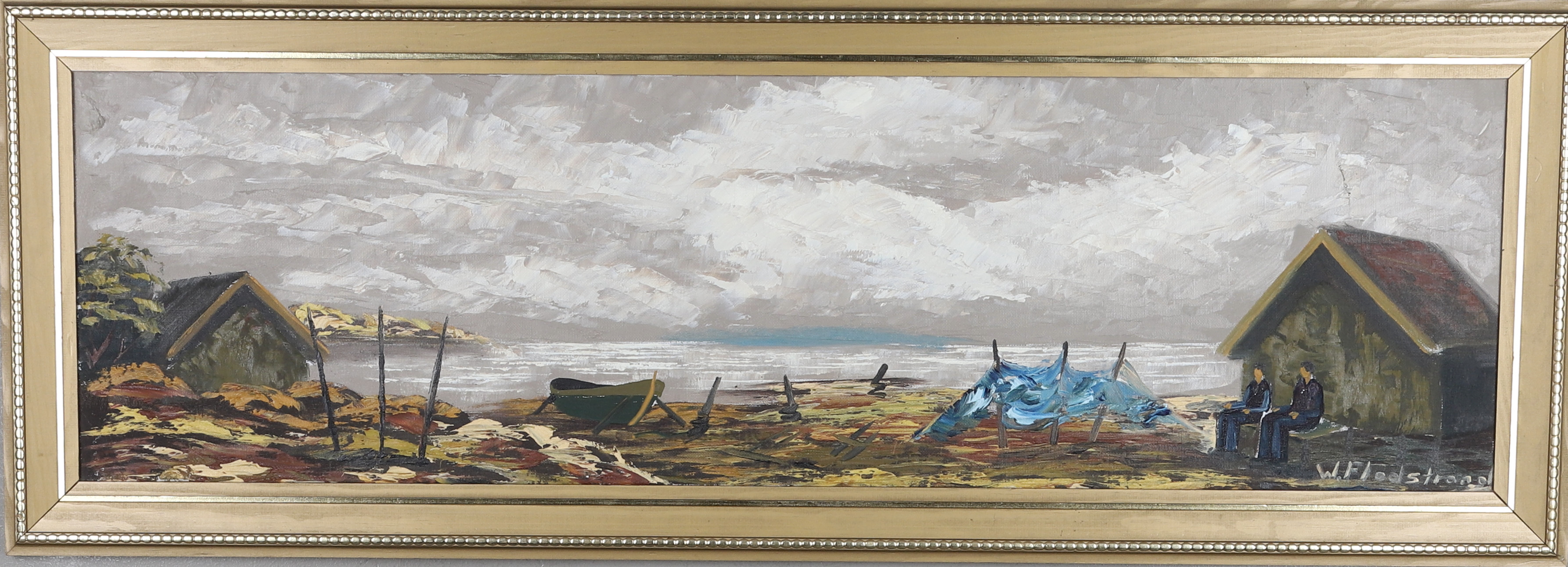 WALTER FLODSTRAND. Olja på duk, vid vattnet, signerad.