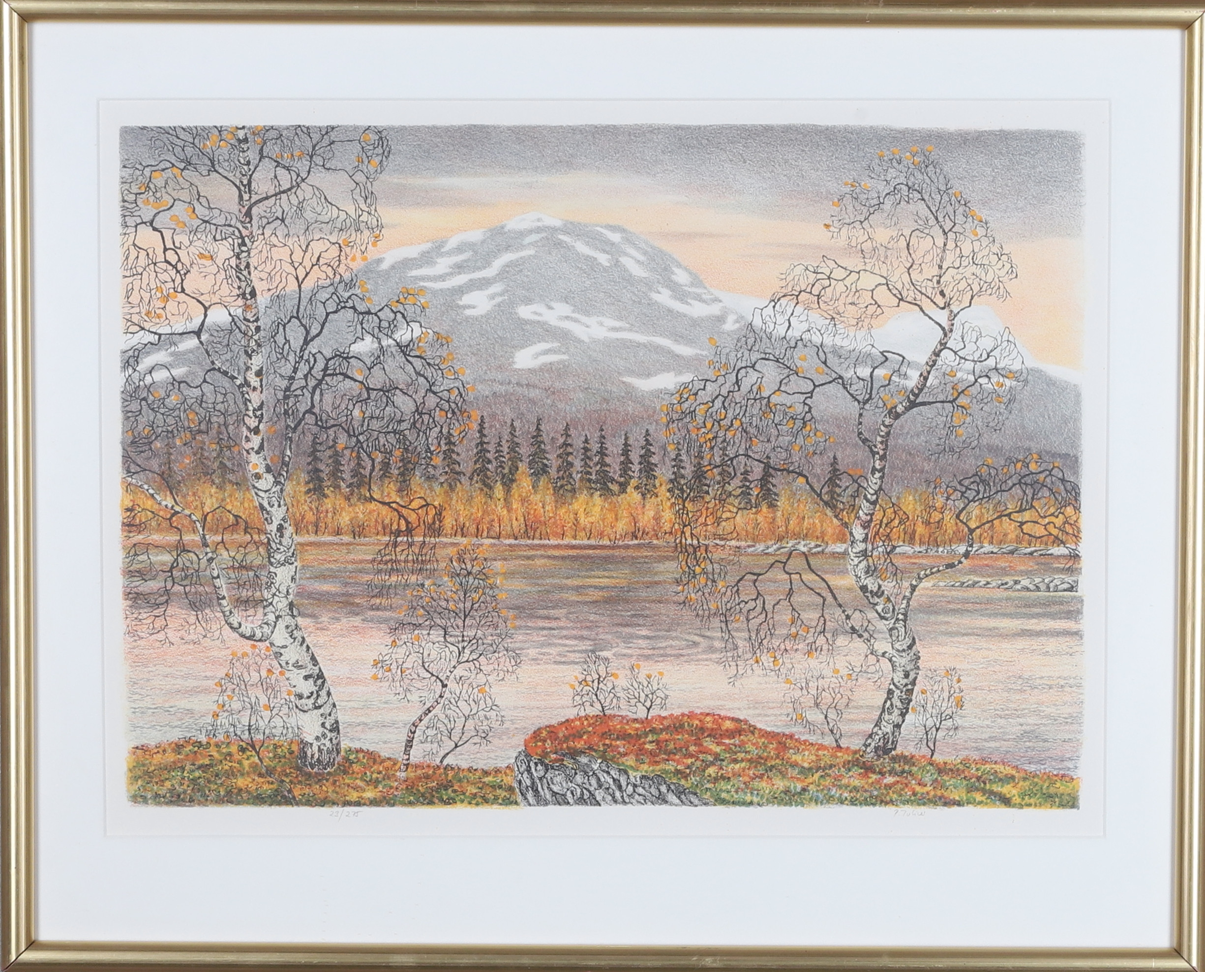 PER JULIUS. Färglitografi, höstlandskap, signerad och numrerad 23/275.