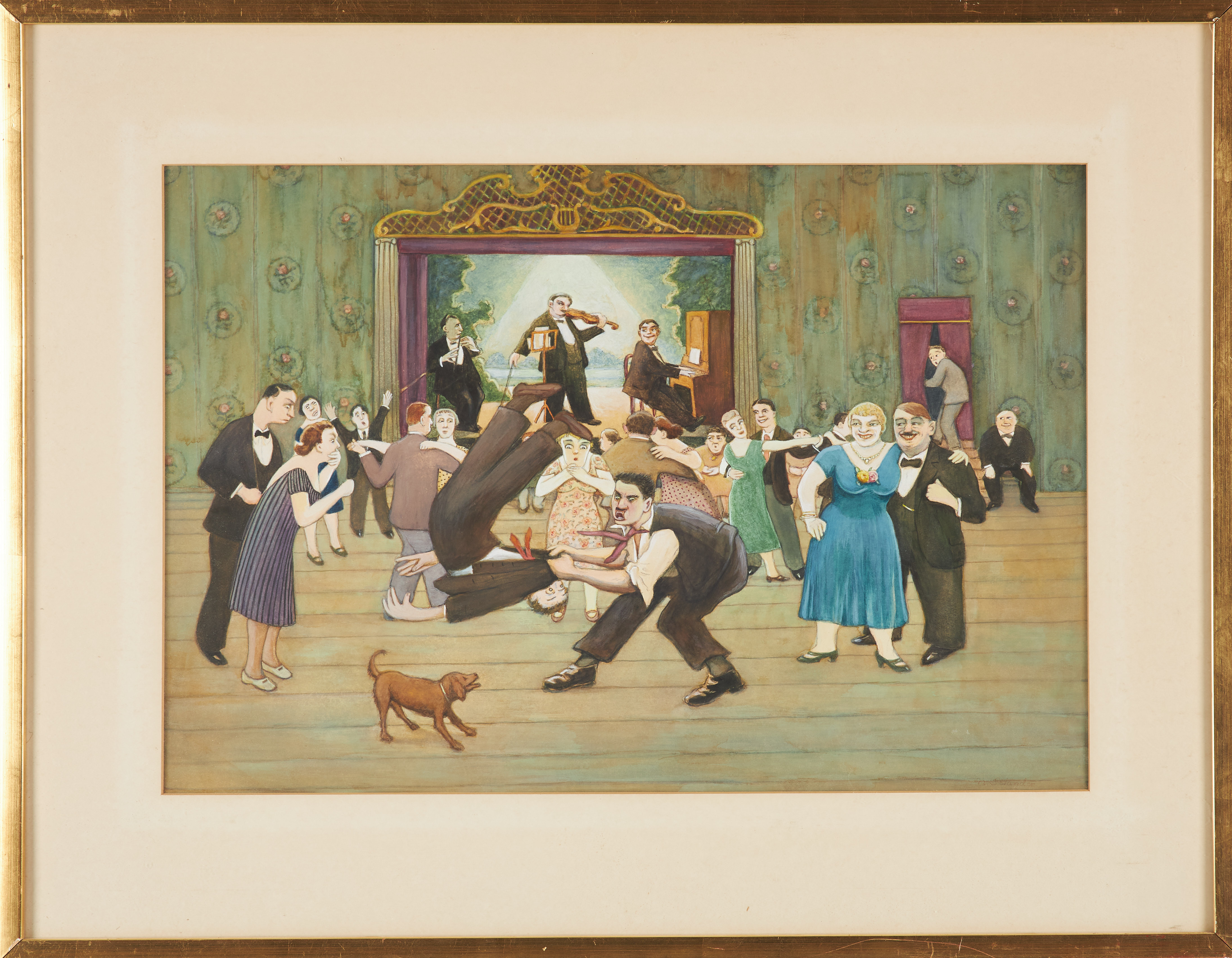 NILS SELANDER. (1877-1949), Figurscen, gouache, signerad i blyerts.