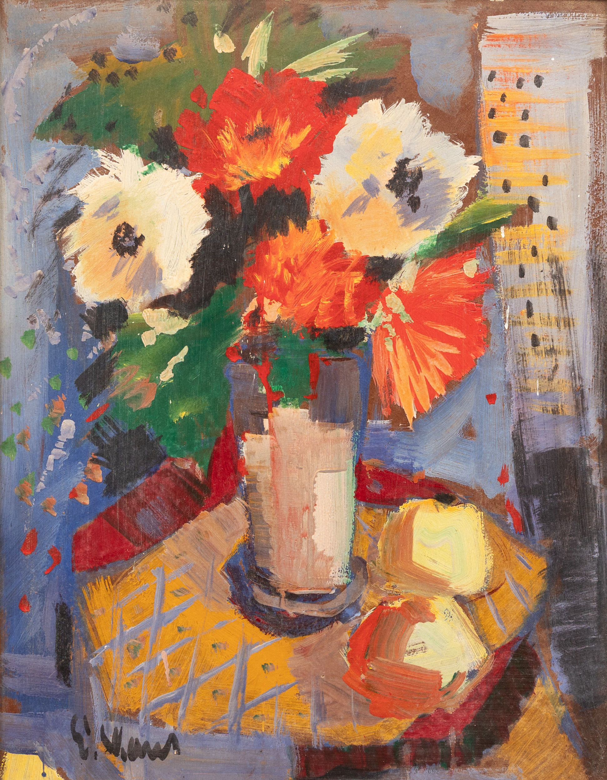 ESKIL SKANS. Stilleben, olja på pannå, signerad.