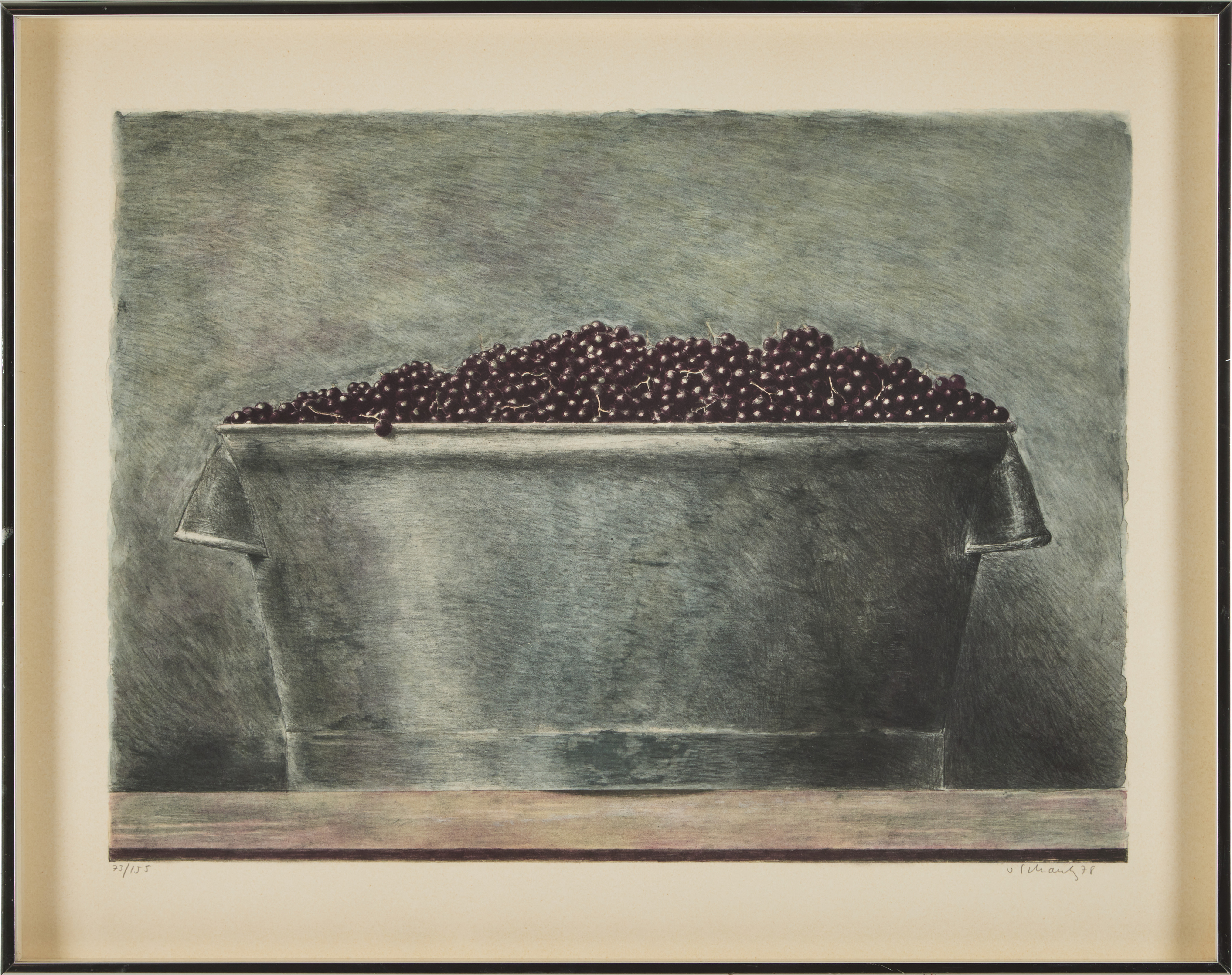 PHILIP VON SCHANTZ. Svarta vinbär i zinkbalja, färglitografi, signerad, -78.