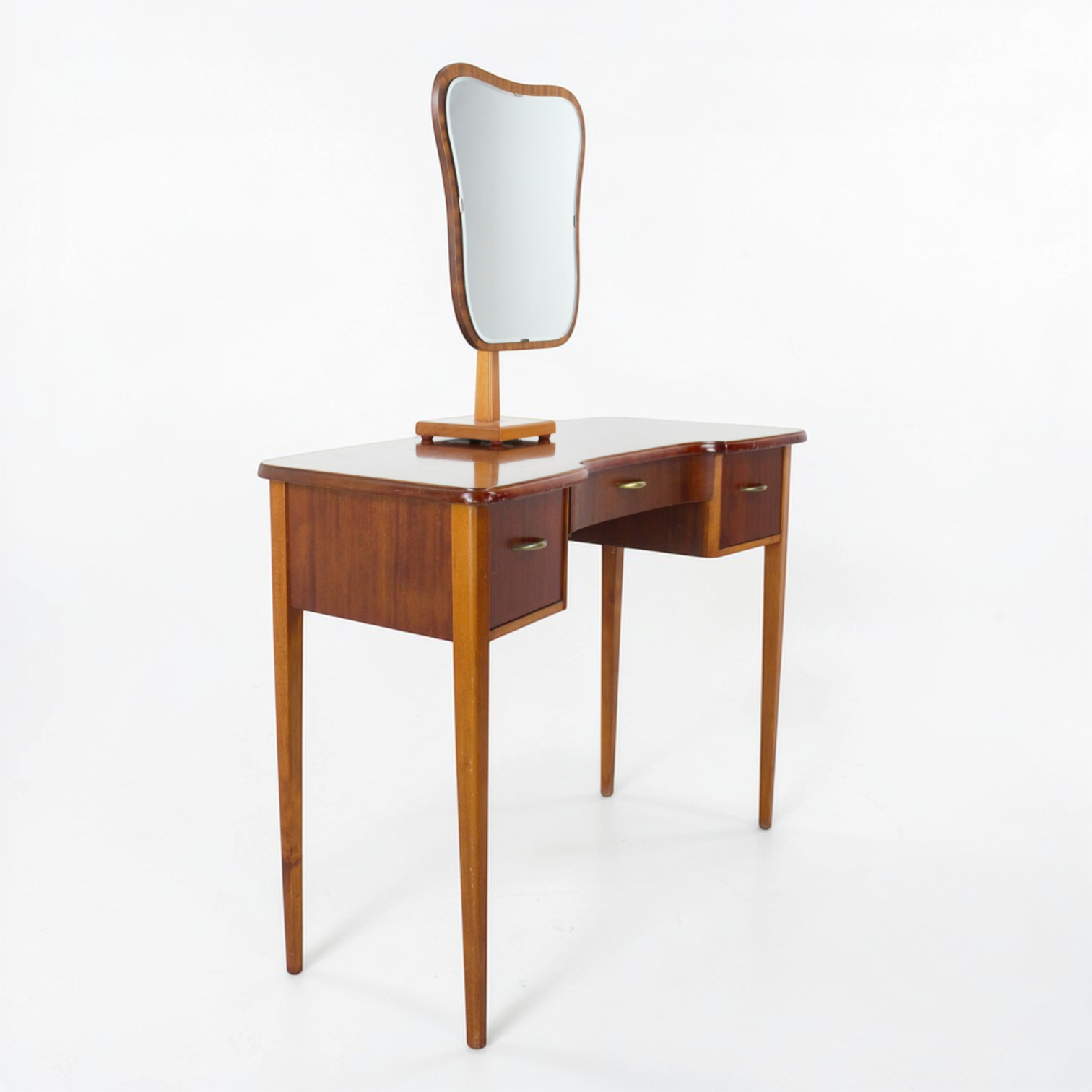 SMINKBORD med SPEGEL på fot, lackat lövträ, 1940/50-tal.