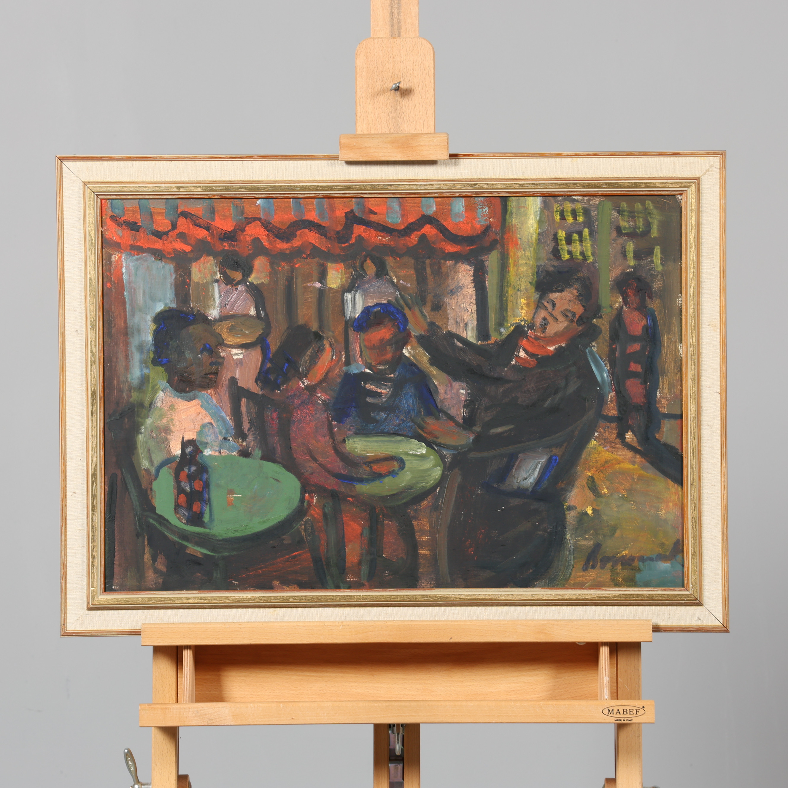 UNO BORNEMARK. OLJA PÅ PANNÅ, "Poeten på baren i Paris", signerad.