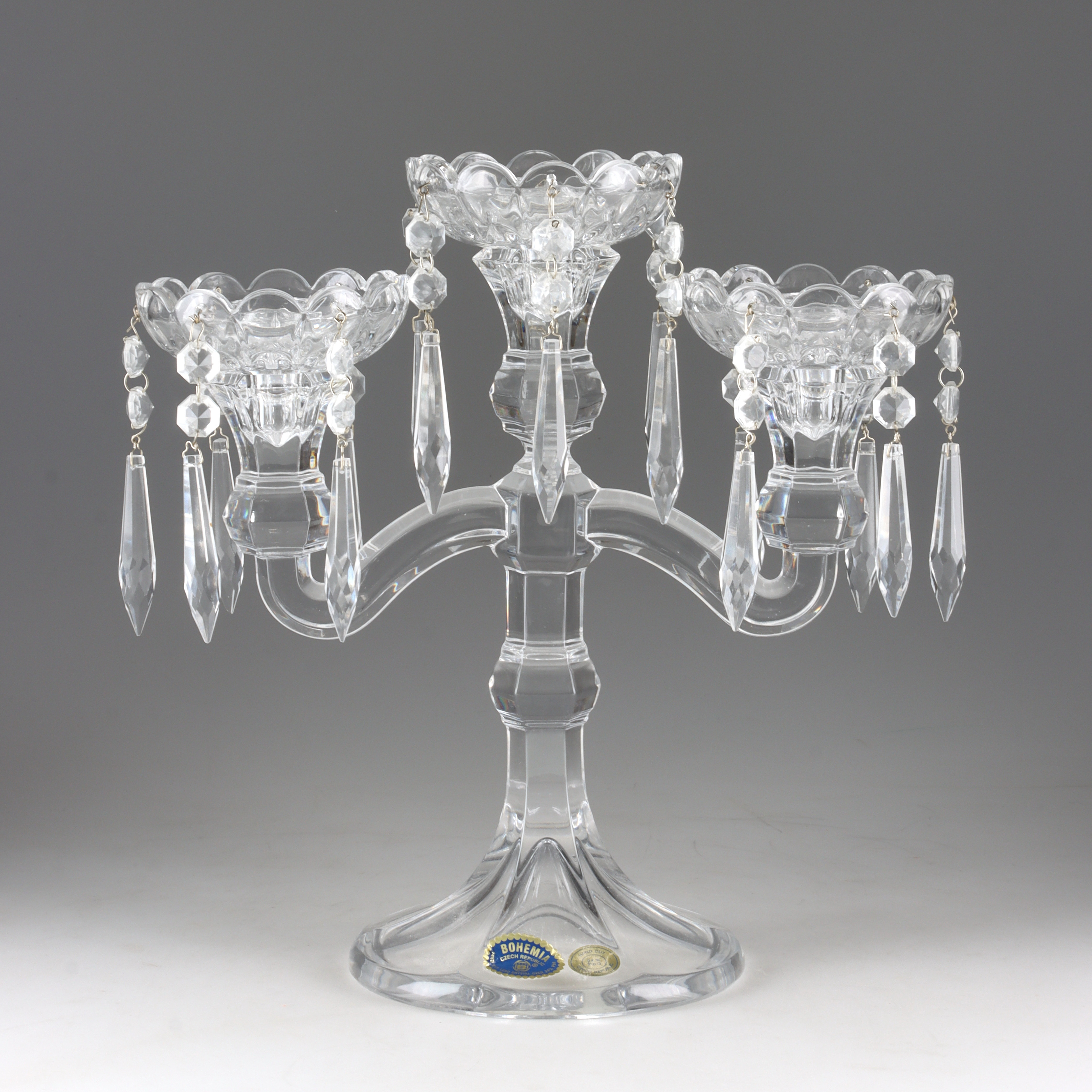 KANDELABER, glas, Bohemia. 1900-tal.