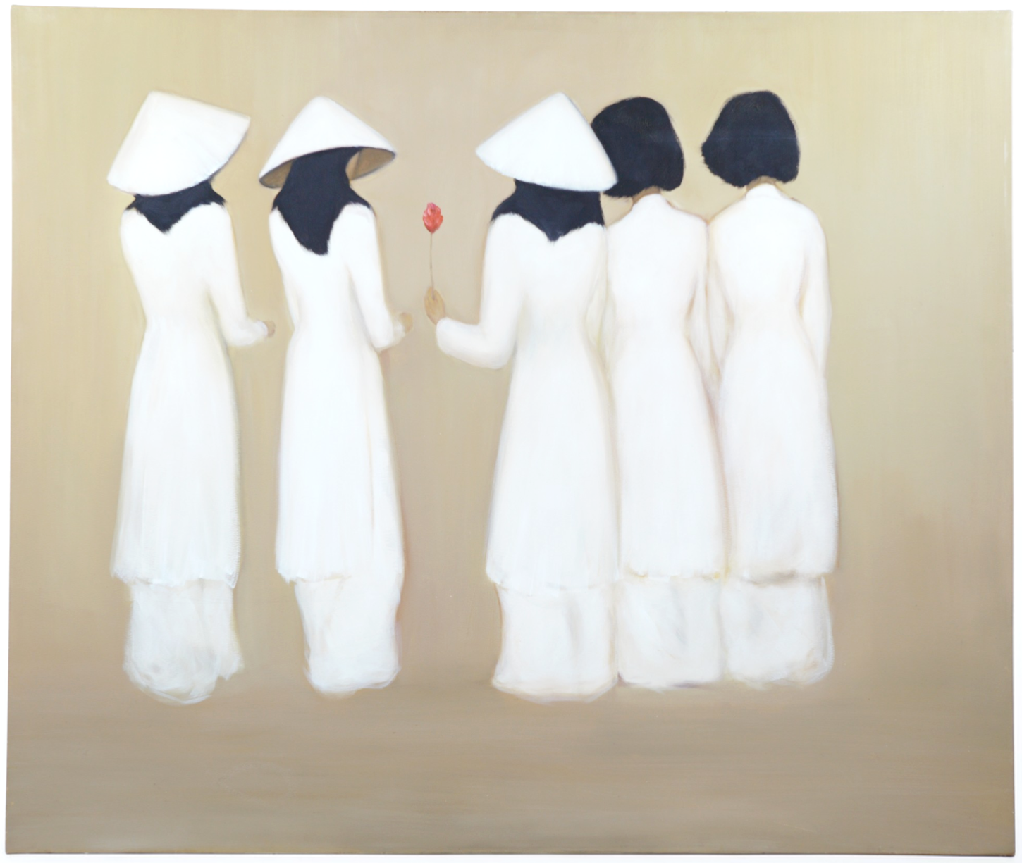 NGUYEN THANH BIHN. Olja på duk, fem flickor, ev signerad under pannån.