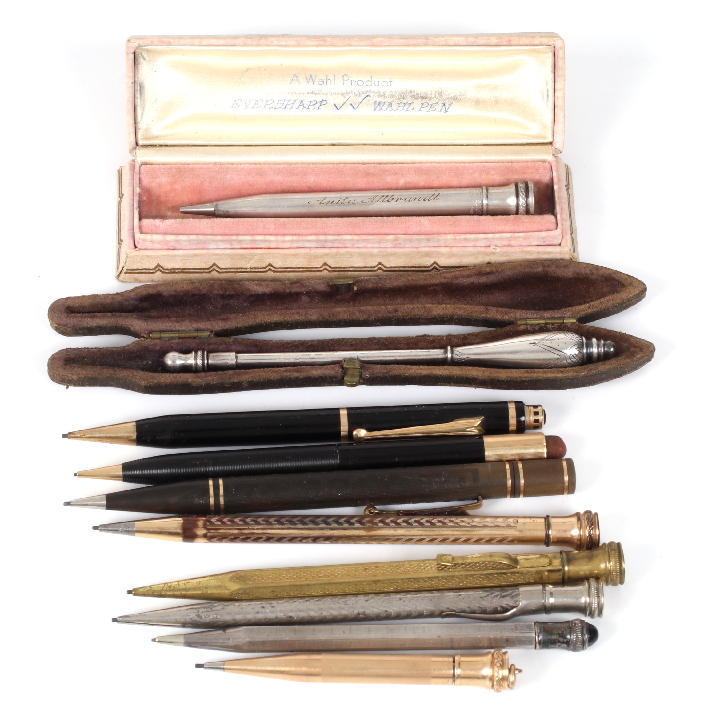 STIFTPENNOR, 10 st, Wahl-Eversharp, Sheaffer, 18/1900-tal.