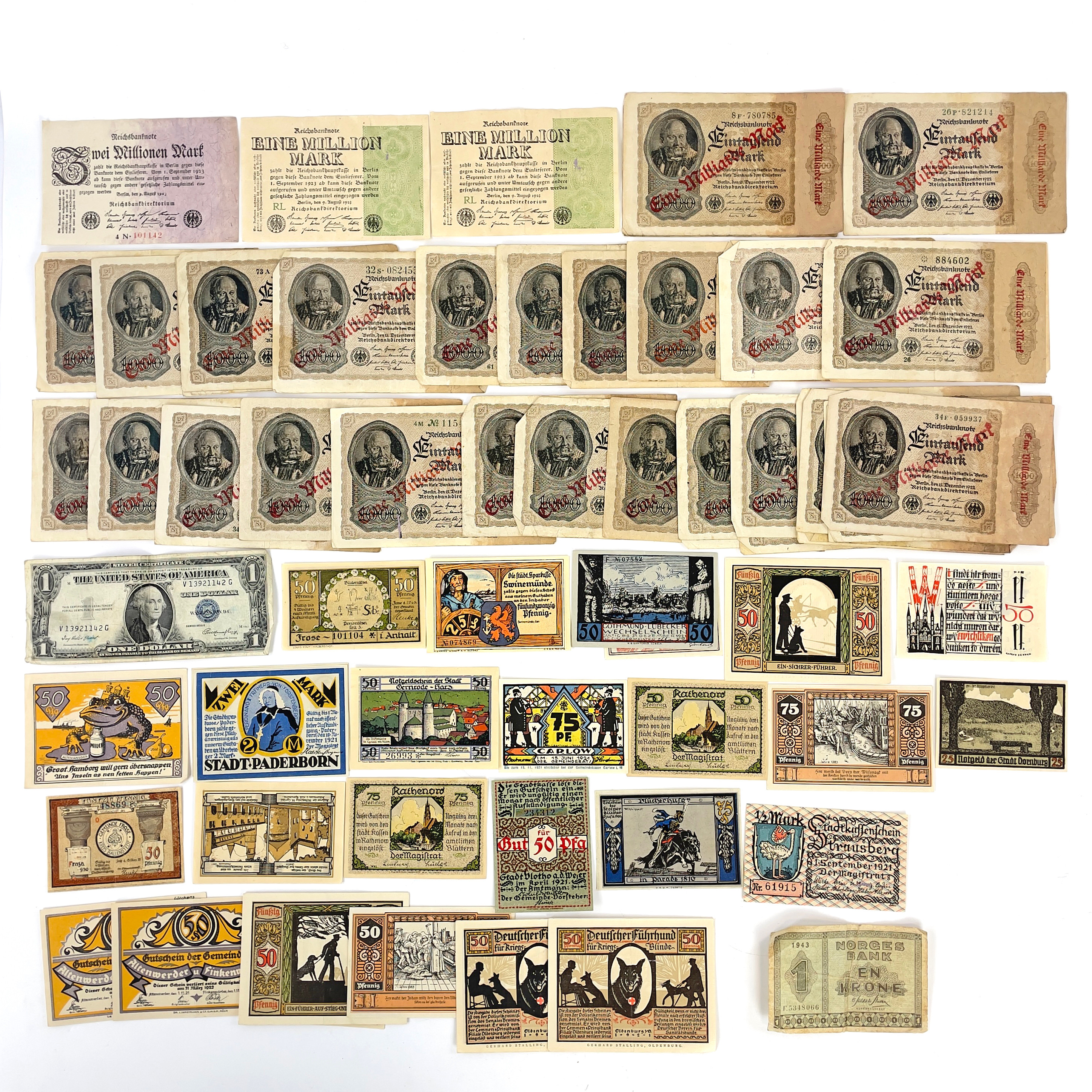 Parti sedlar och notgeld, 74 st, mestadels Tyskland.