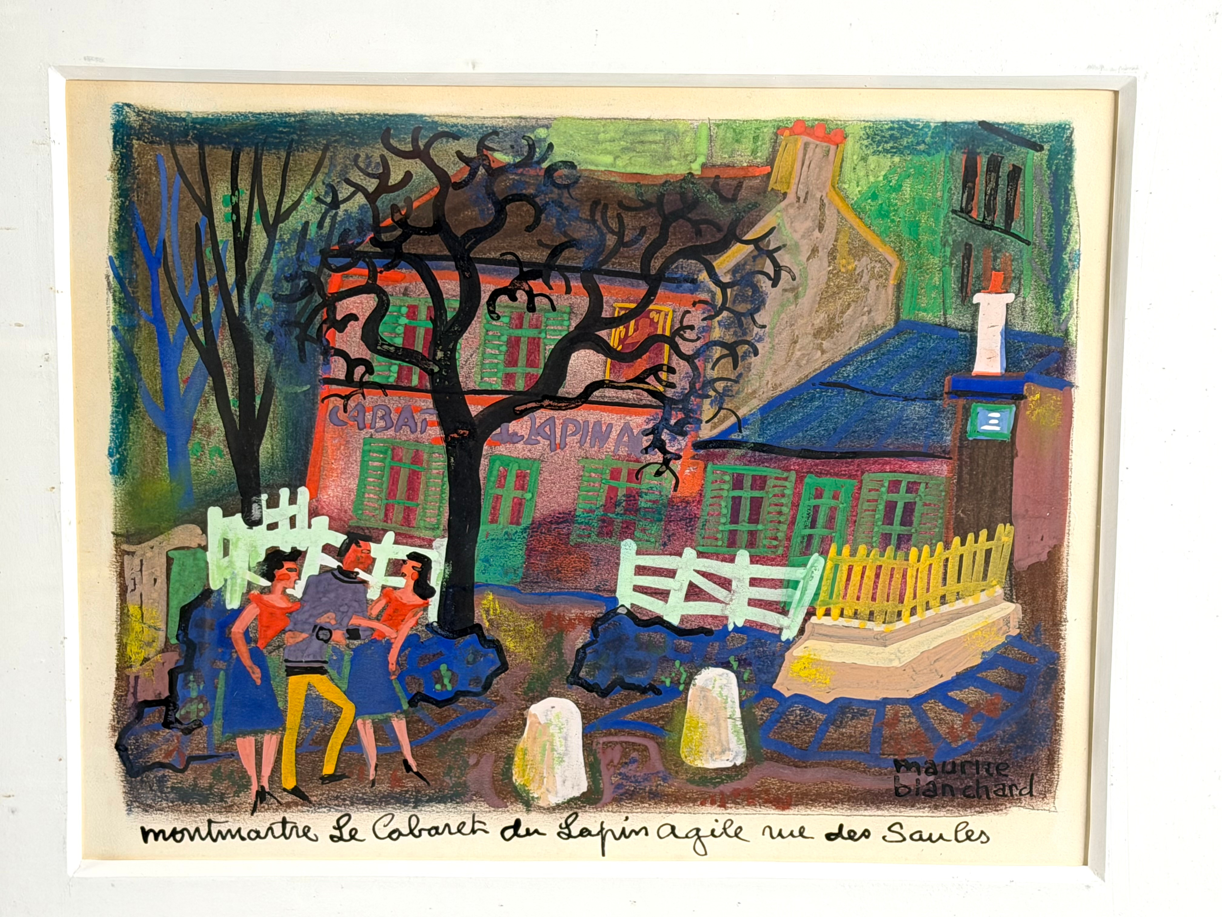 MAURICE BLANCHARD. "Montmartre Le Cabaret du Laphin agile sur les Saules", blandteknik, signerad.