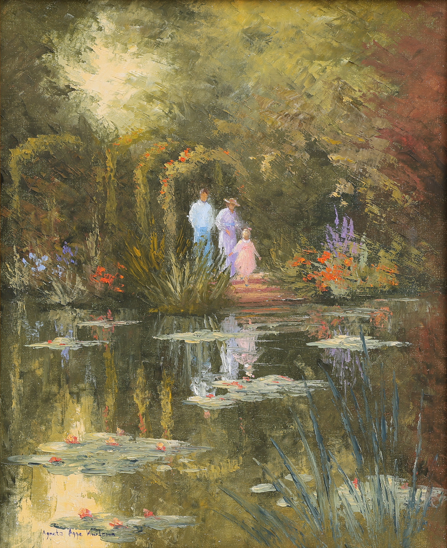 AGNETA "AGGE" KARLSSON. OLJA PÅ DUK, "NÄCKROSBLOMMNING I GIVERNY", SIGNERAD.