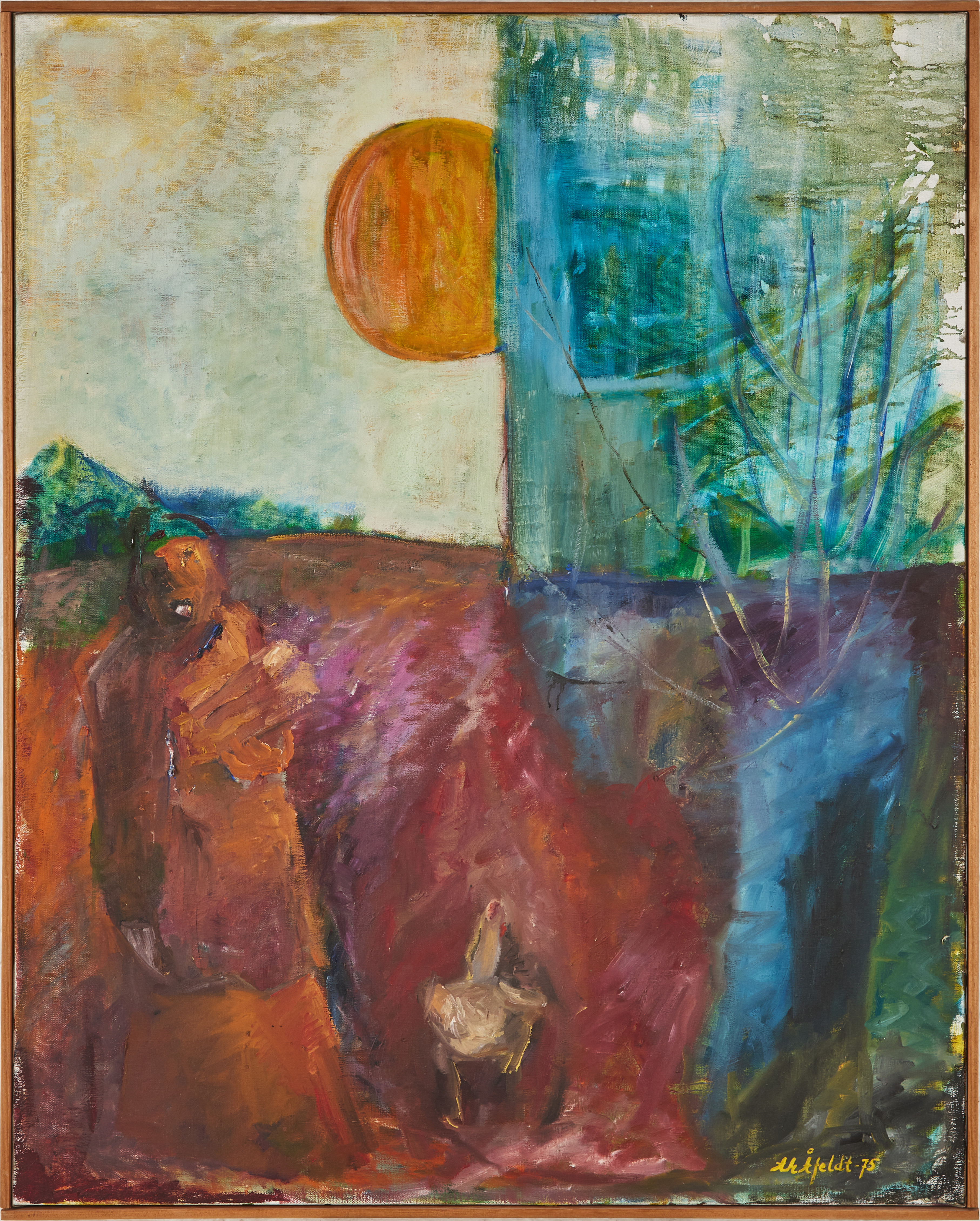 ANN MARI ÅFELDT (1924-2019). Figurkomposition, olja på duk, signerad AM Åfeldt, -75.