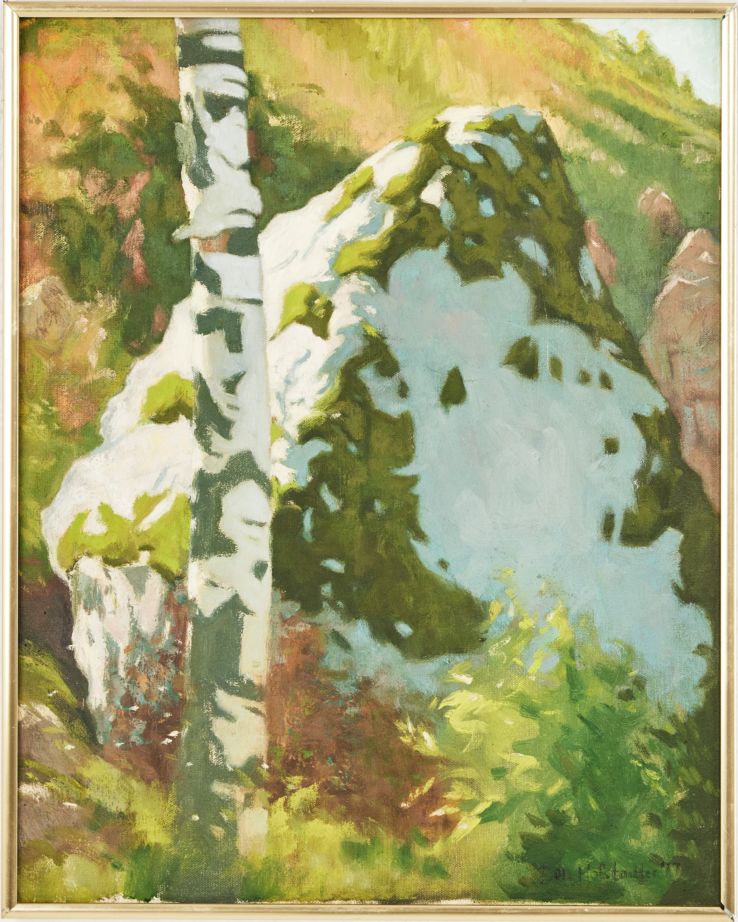 DAN HOFSTADTER (SAMTIDA). "Björk och sten", olja på duk.