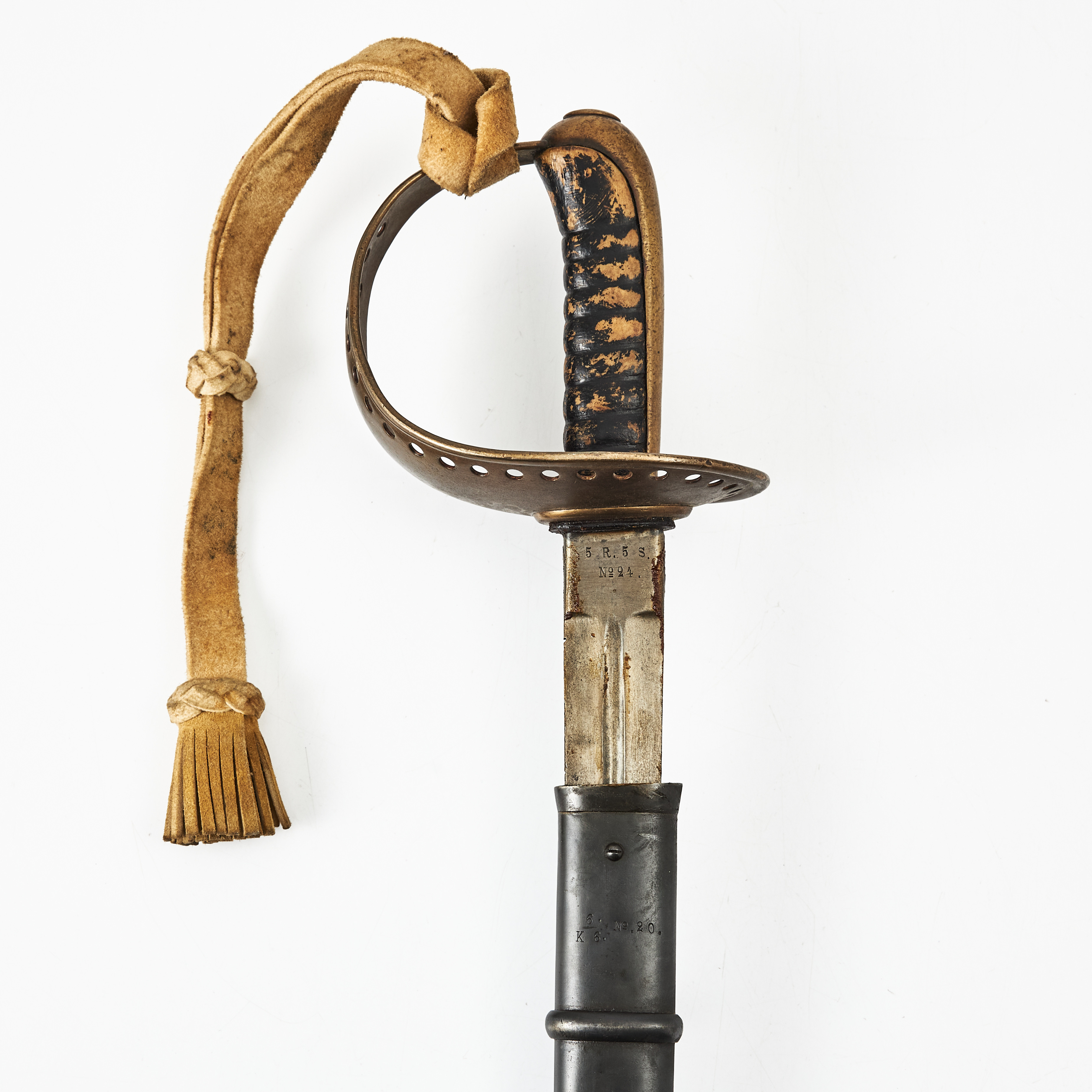 SABEL, svensk, m/1893, för manskap vid kavalleriet, G.F. Svalling, Rosenfors, stålbalja, handrem m/1895.