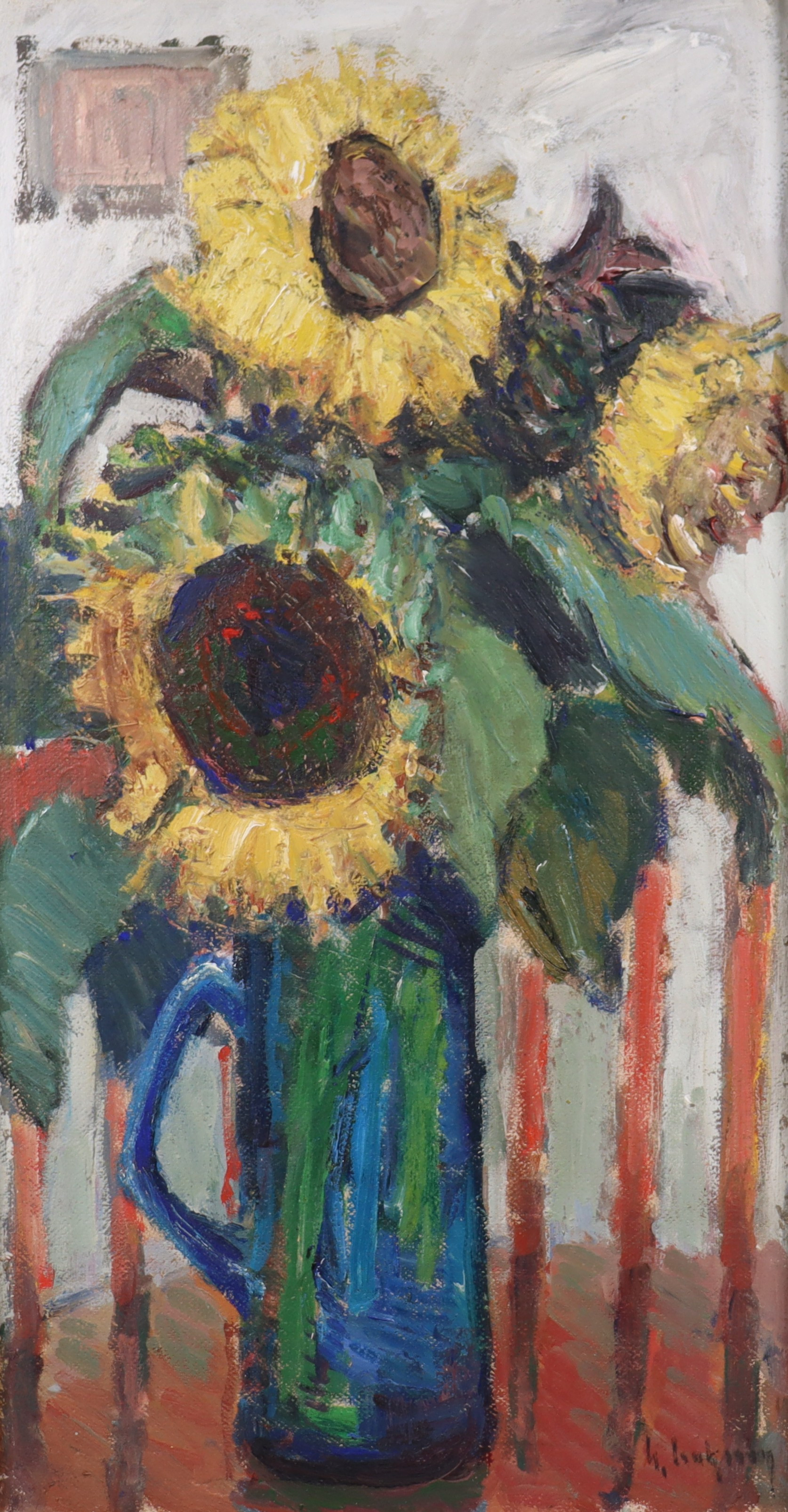 GIDEON ISAKSSON. olja på pannå, blomsterstilleben.