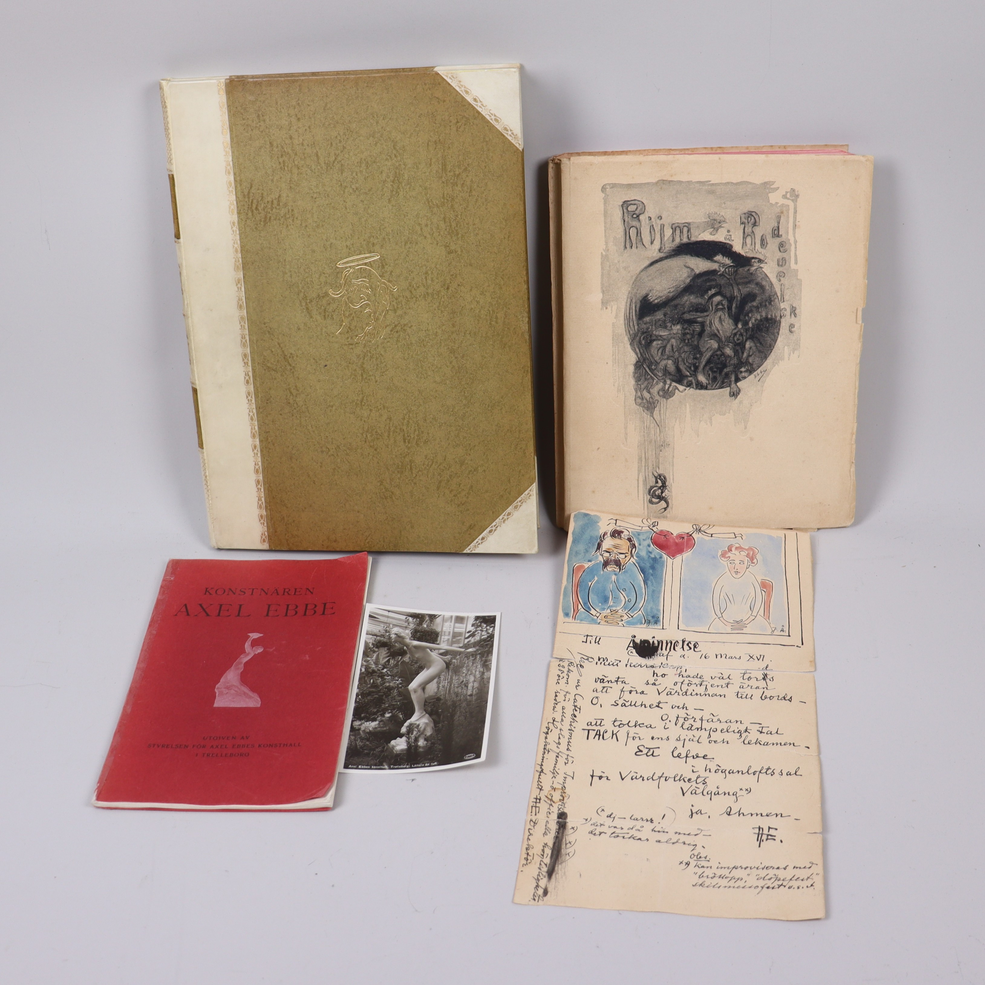 AXEL EBBE. böcker och handskrivet brev, 5 delar.