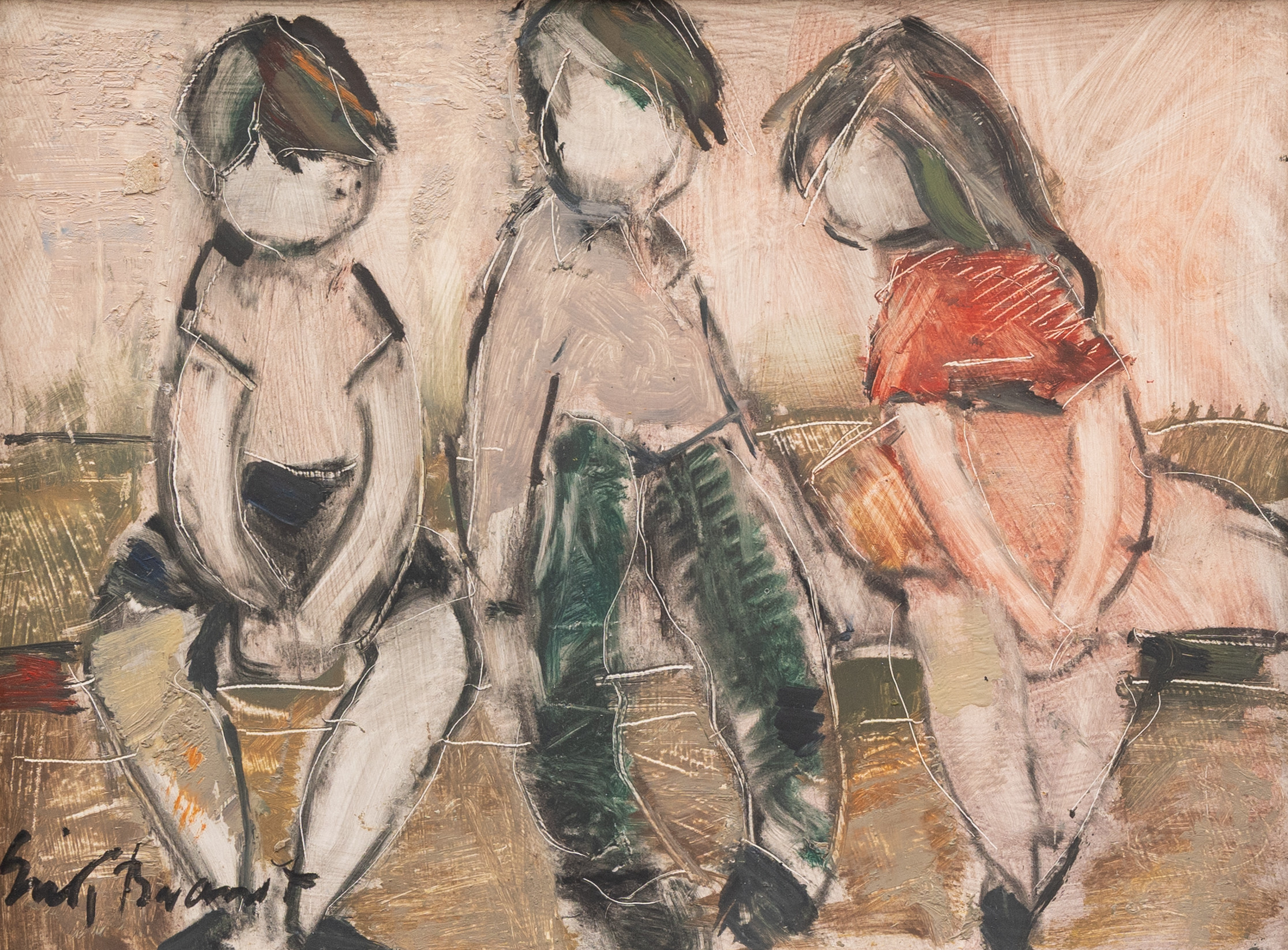 ERIK BRANDT. Sittande barn, olja på pannå, signerad.