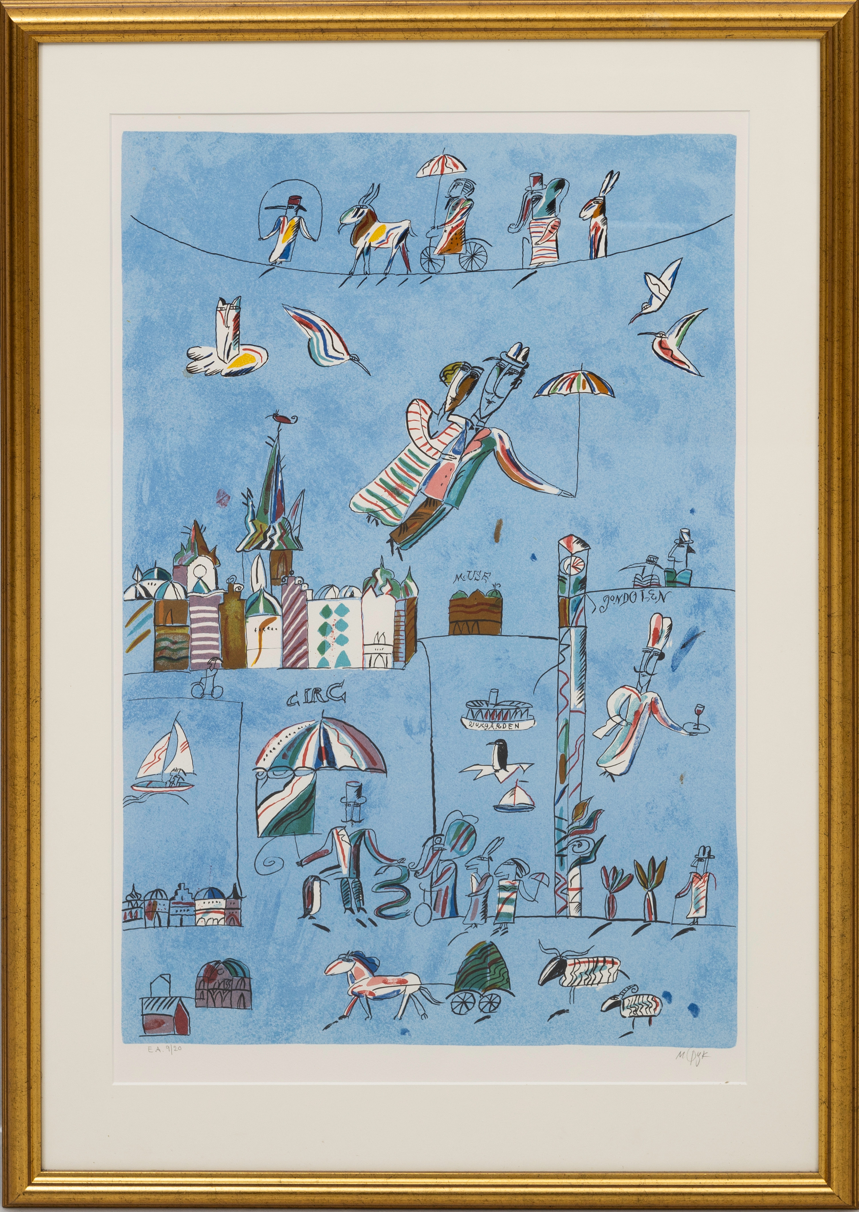 MADELEINE PYK. Slussen, färglitografi, signerad, M Pyk, och numrerad, Épreuve d'artiste, 9/20.