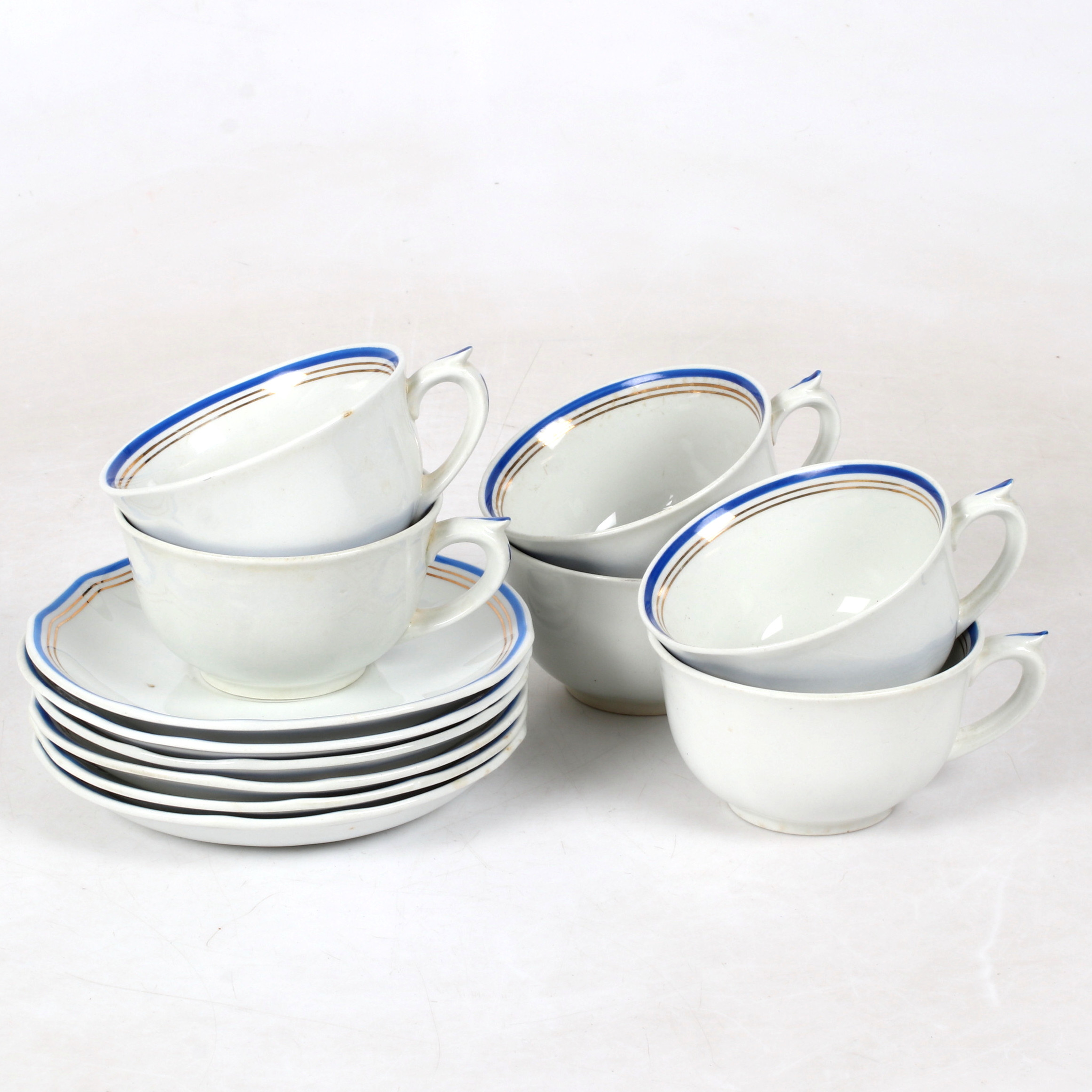 TEKOPPAR, med fat, 6 st, "Lotta", porslin, Arabia, Finland.