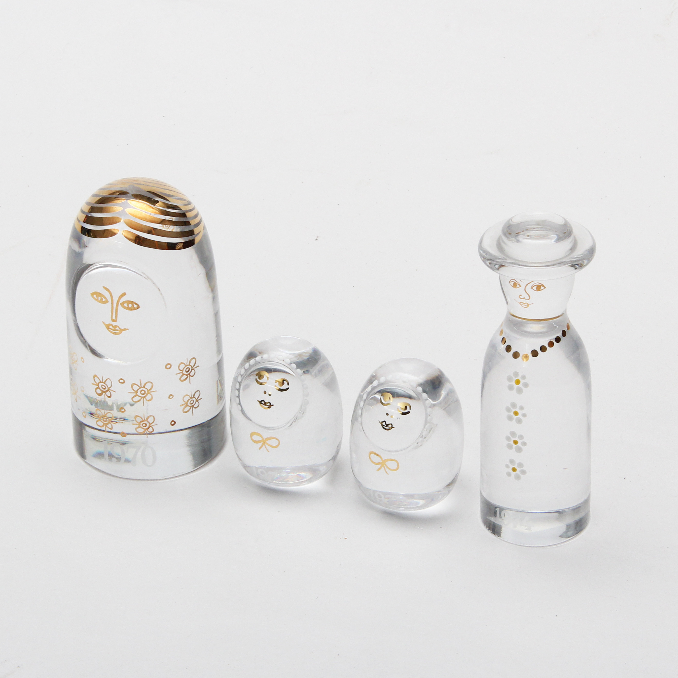 FIGURER 4 st, glas, Kosta, 1970, 1972 2 st, 1974, signerade.