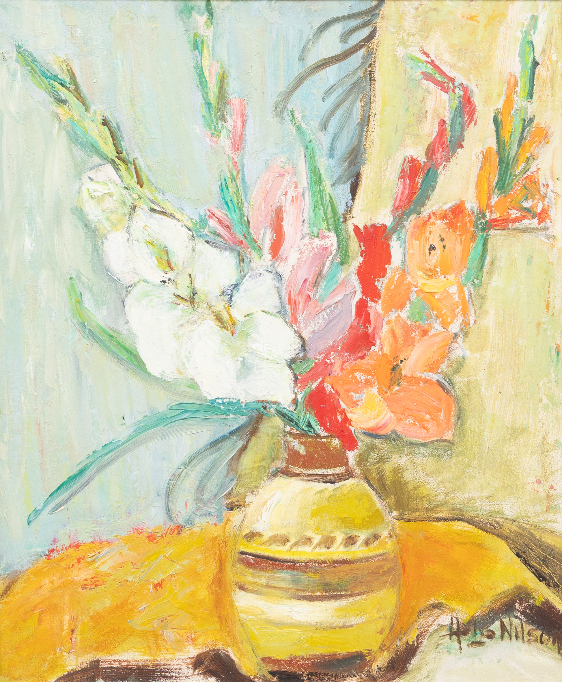 OIDENTIFIERAD KONSTNÄR. Stilleben, olja på pannå, signerad Helena Nilson.