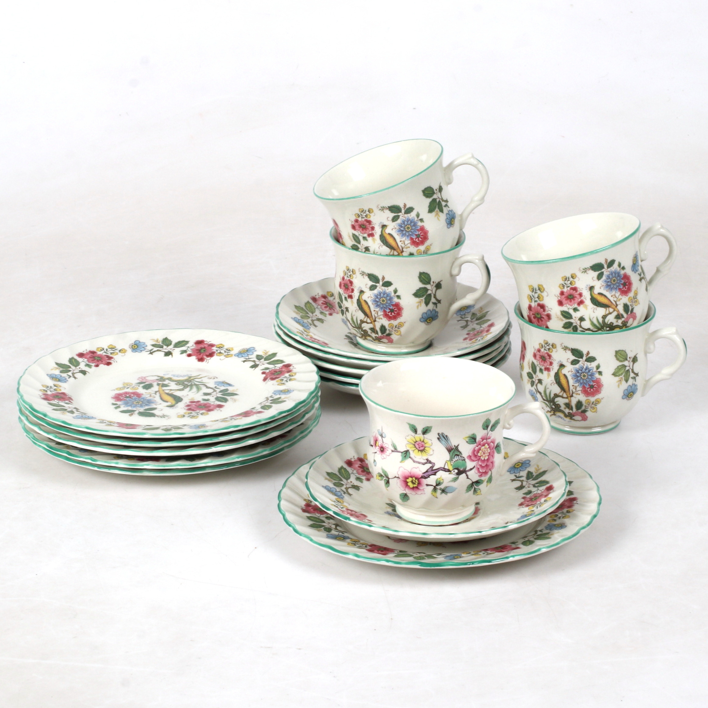 KAFFESERVISDELAR, 17 st, Old Foley, porslin, James Kent Ltd, England.