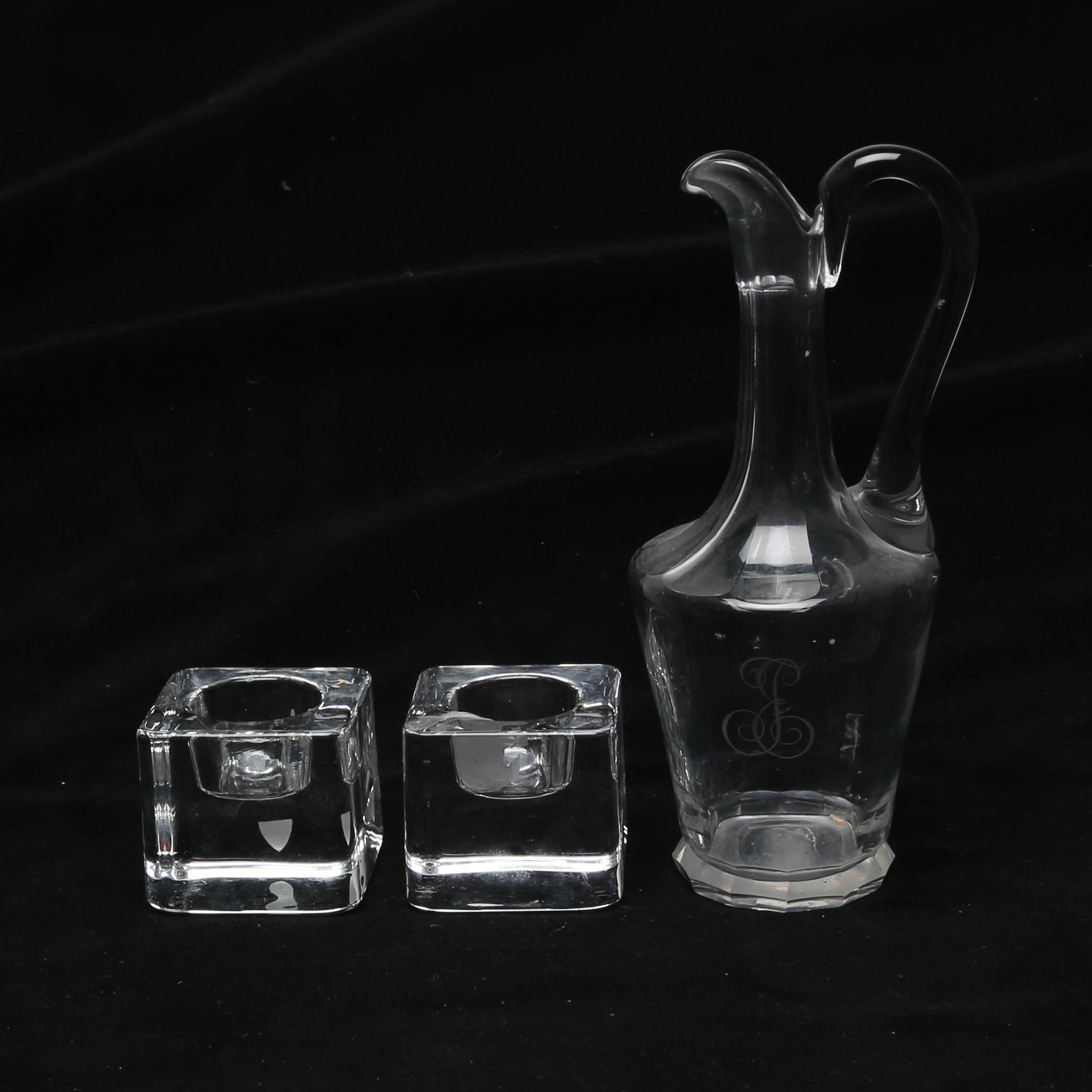 KARAFF och LJUSLYKTOR, glas, totalt 3 delar, bland annat Orrefors.