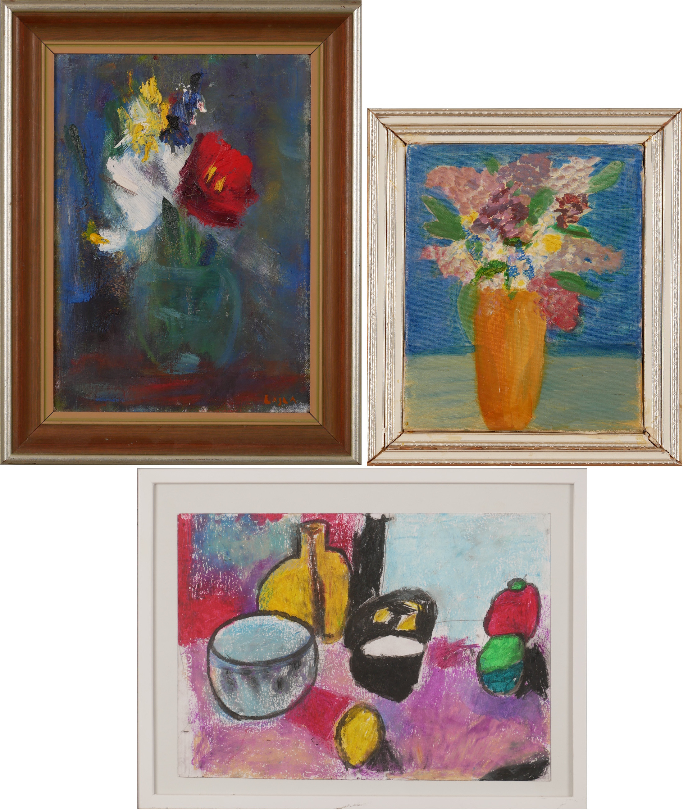 STILLEBEN, 3 st, Oidentfierade/okända konstnärer.