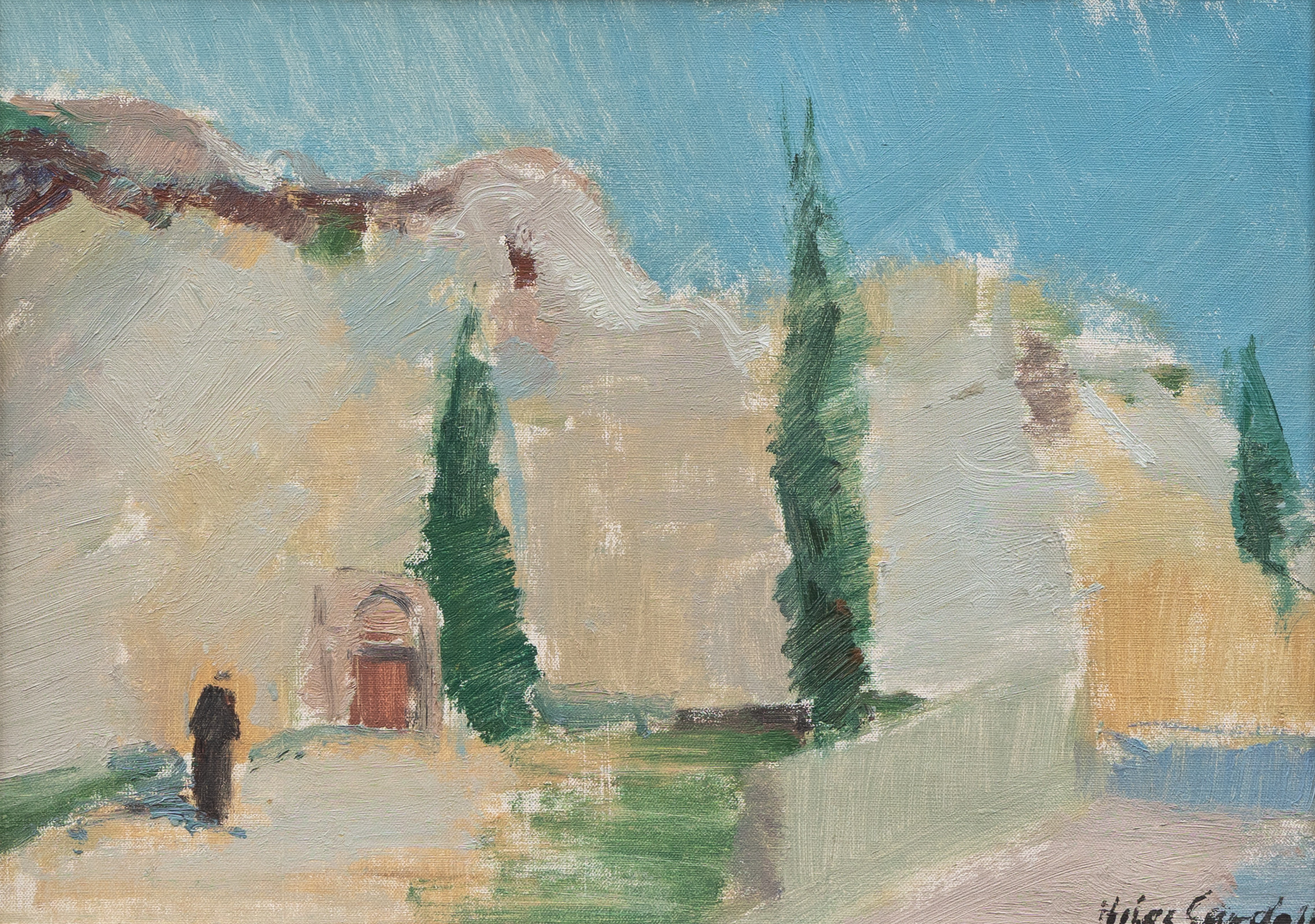 HELGE CARDELL. Munken på vägen, olja på duk, signerad.