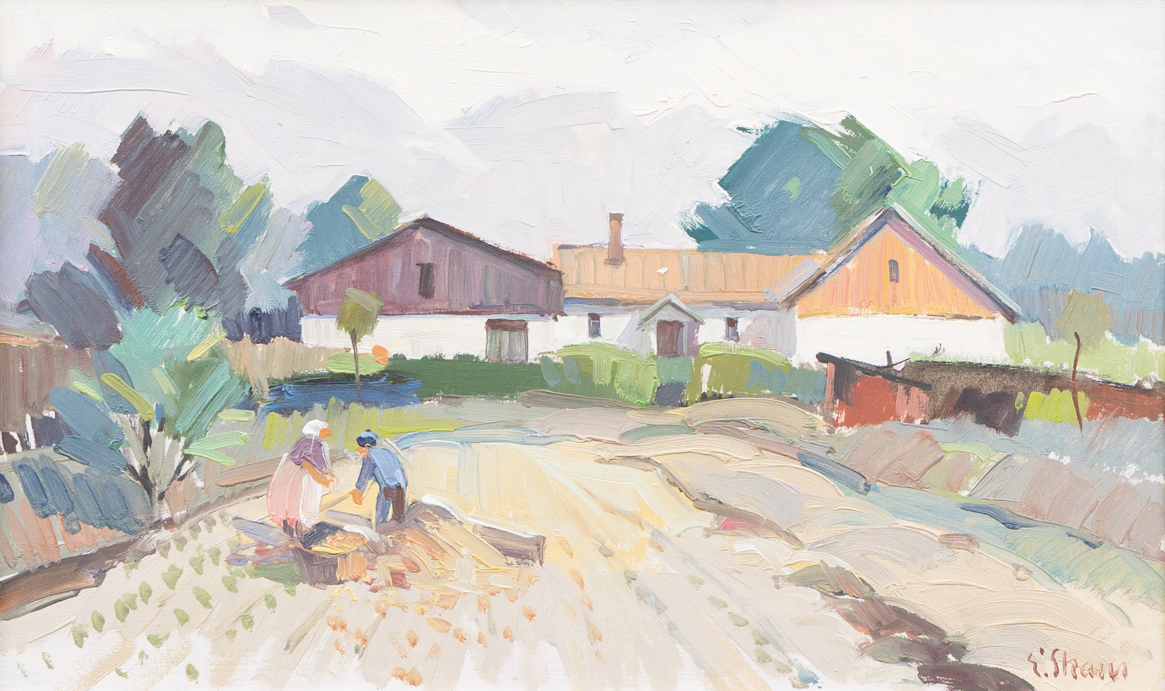 ESKIL SKANS. Potatisskörd vid St:Olof, olja på pannå, signerad.