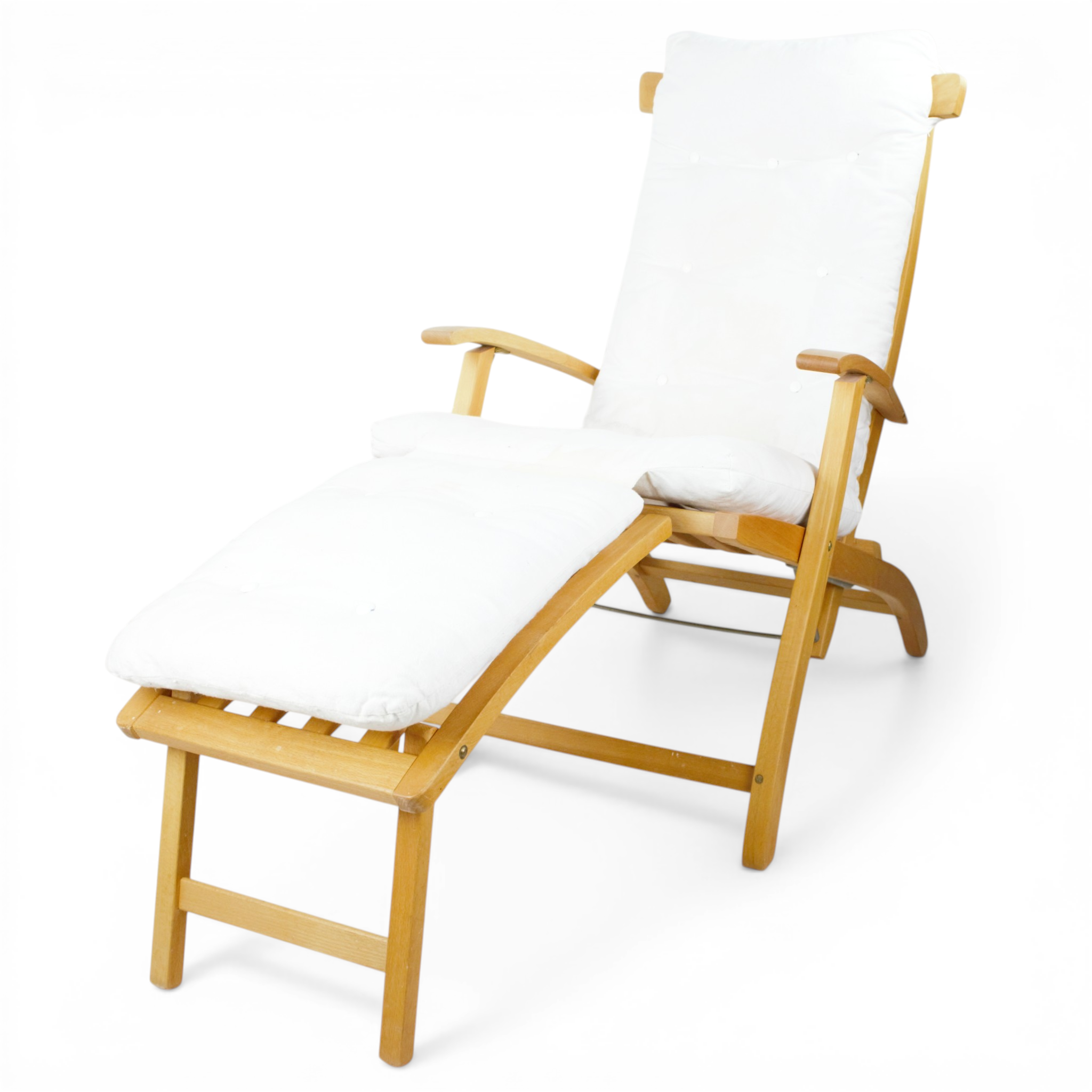 DÄCKSTOL med fotstöd och dyna, ställbar, troligen teak, nutida.