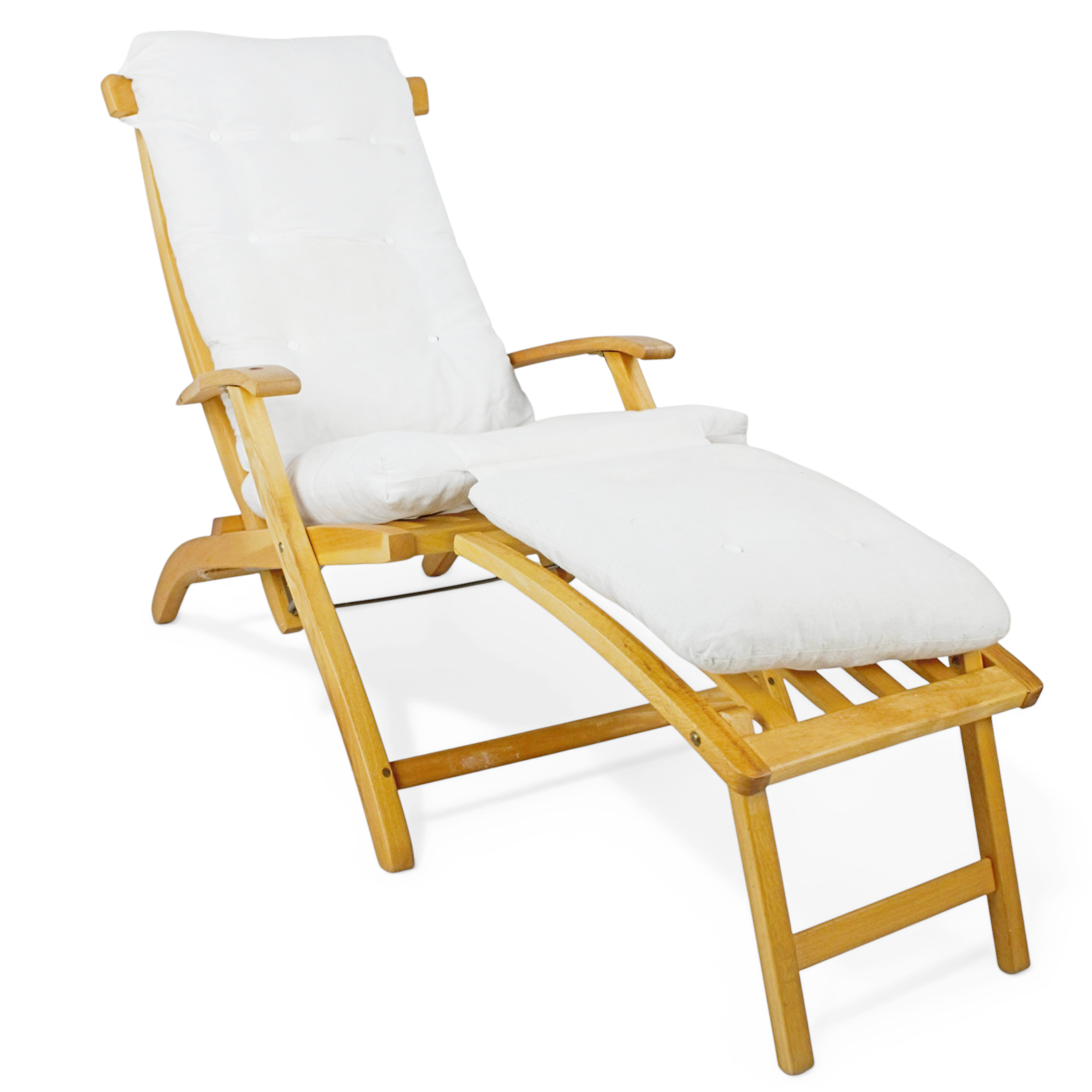 DÄCKSTOL med fotstöd och dyna, ställbar, troligen teak, nutida.