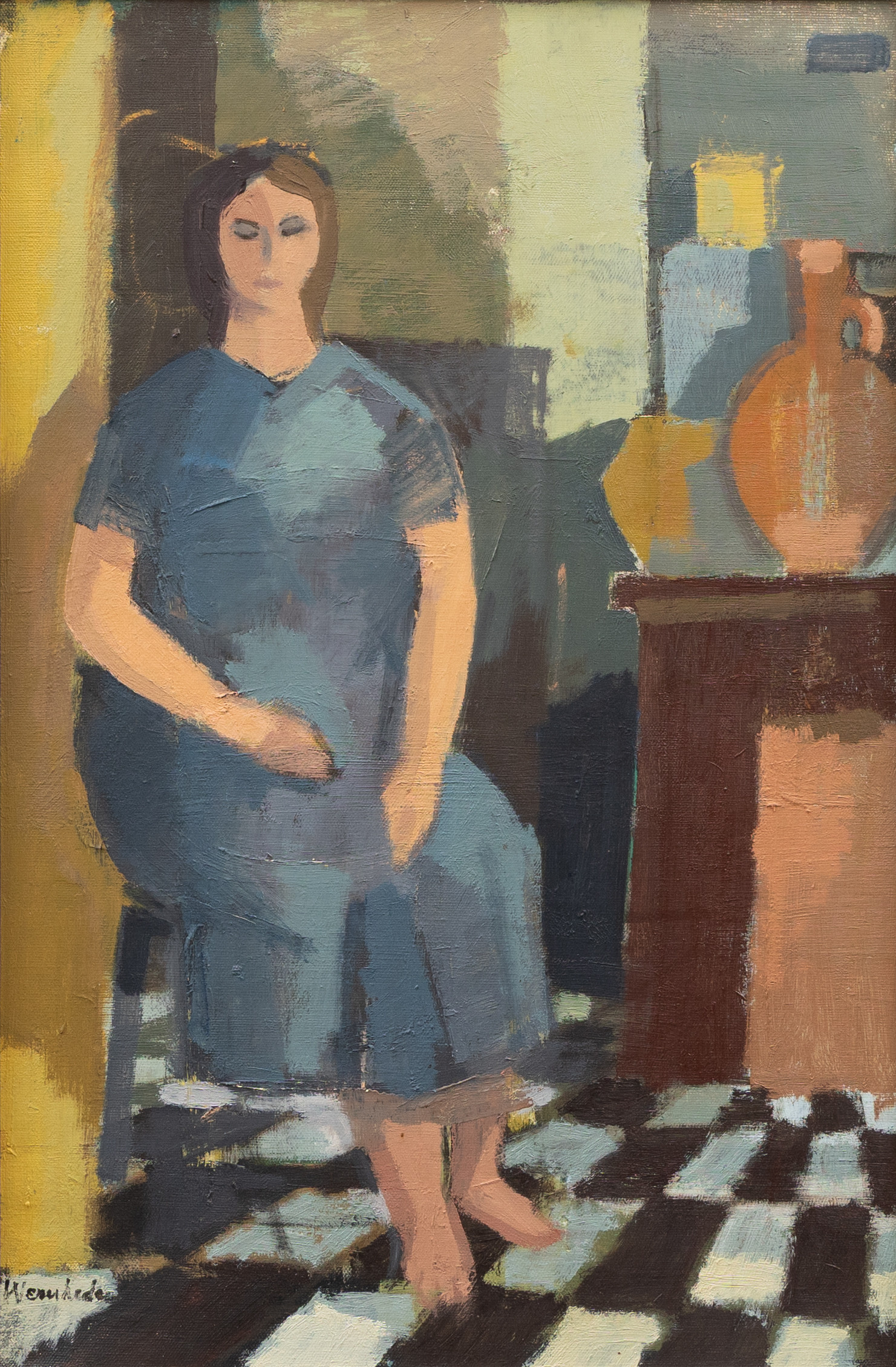 STIG WERNHEDEN. Sittande kvinna, olja på duk, signerad.