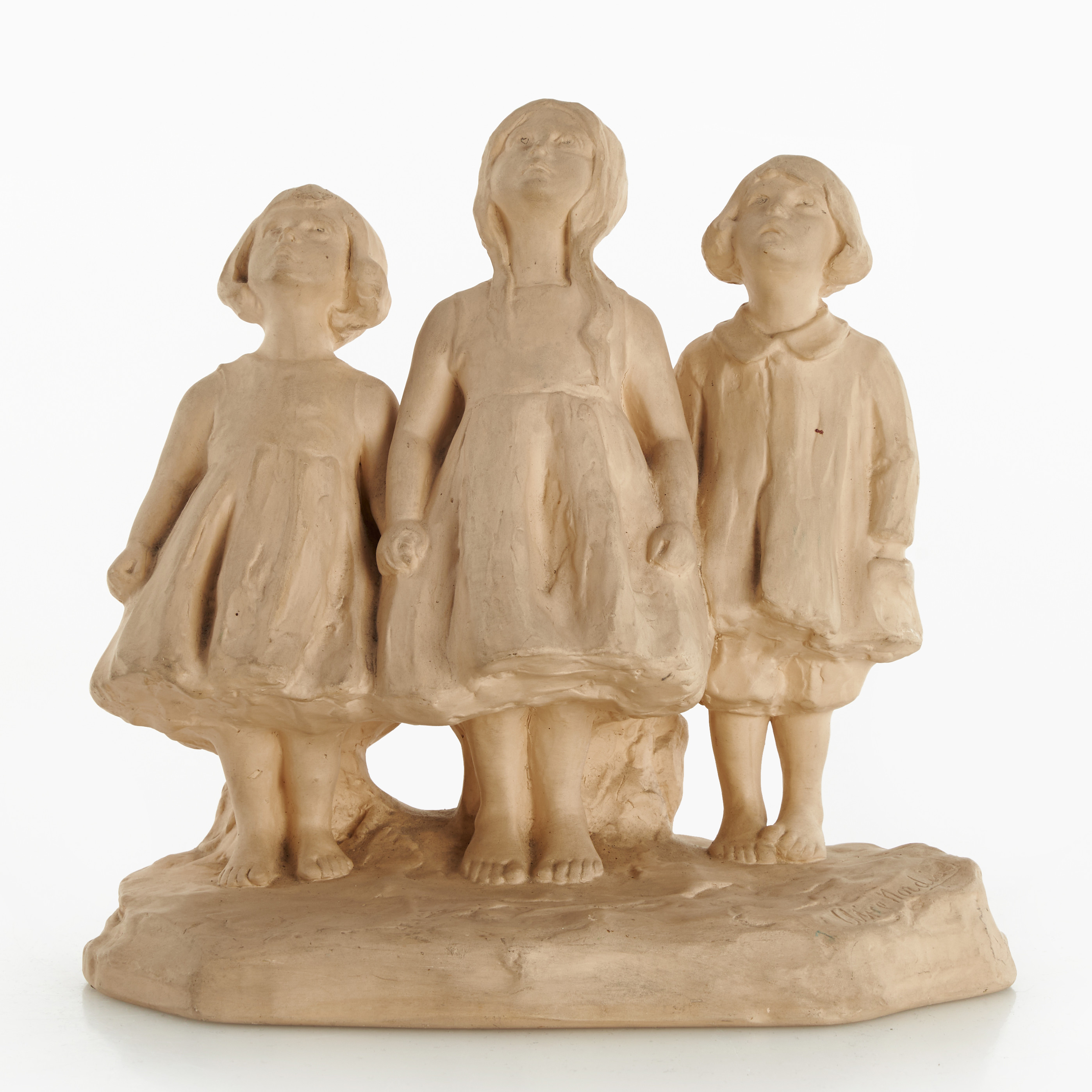 ALICE NORDIN (1871-1948), skulptur, "Barn som se efter vildgässen", lergods, signerad.