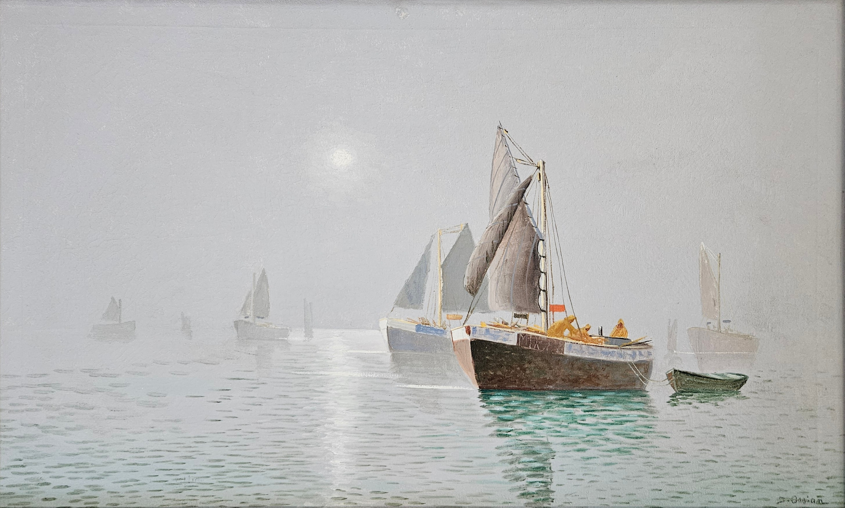 JOHAN OSSIAN-ANDERSSON. Fiskebåtar. Olja på duk, signerad J. Ossian.