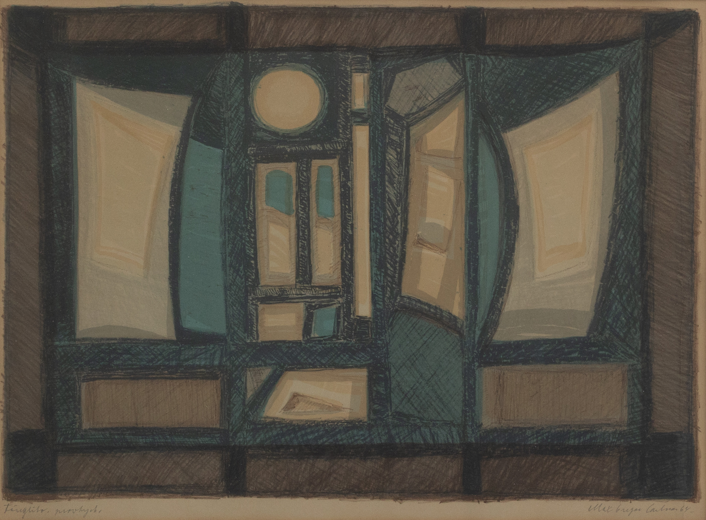 MAX GREGOR CARLSSON. Komposition, litografi, provtryck, signerad och daterad -64.