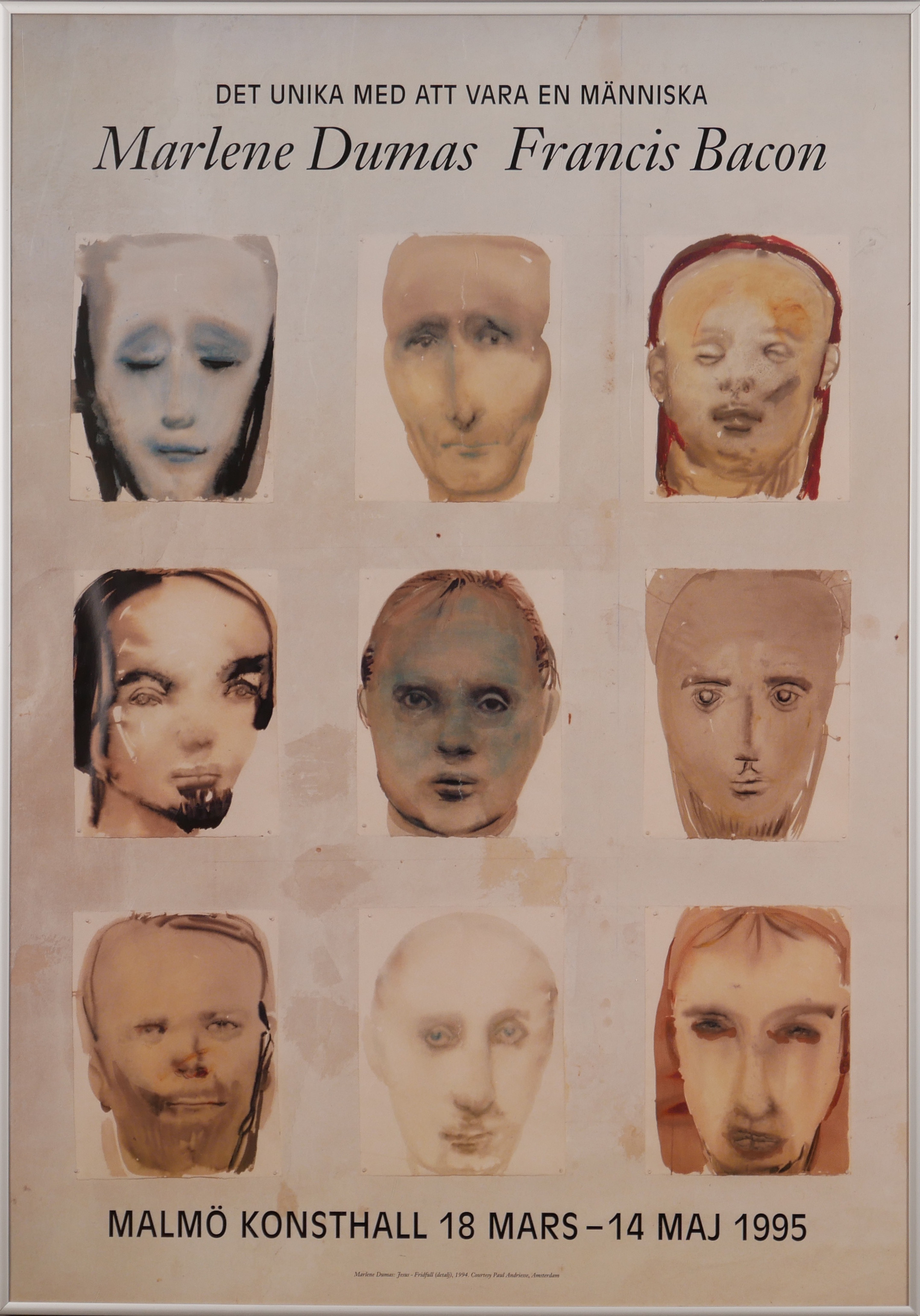 MARLENE DUMAS OCH FRANCIS BACON UTSTÄLLNINGSAFFISCH, Malmö konsthall 1995.